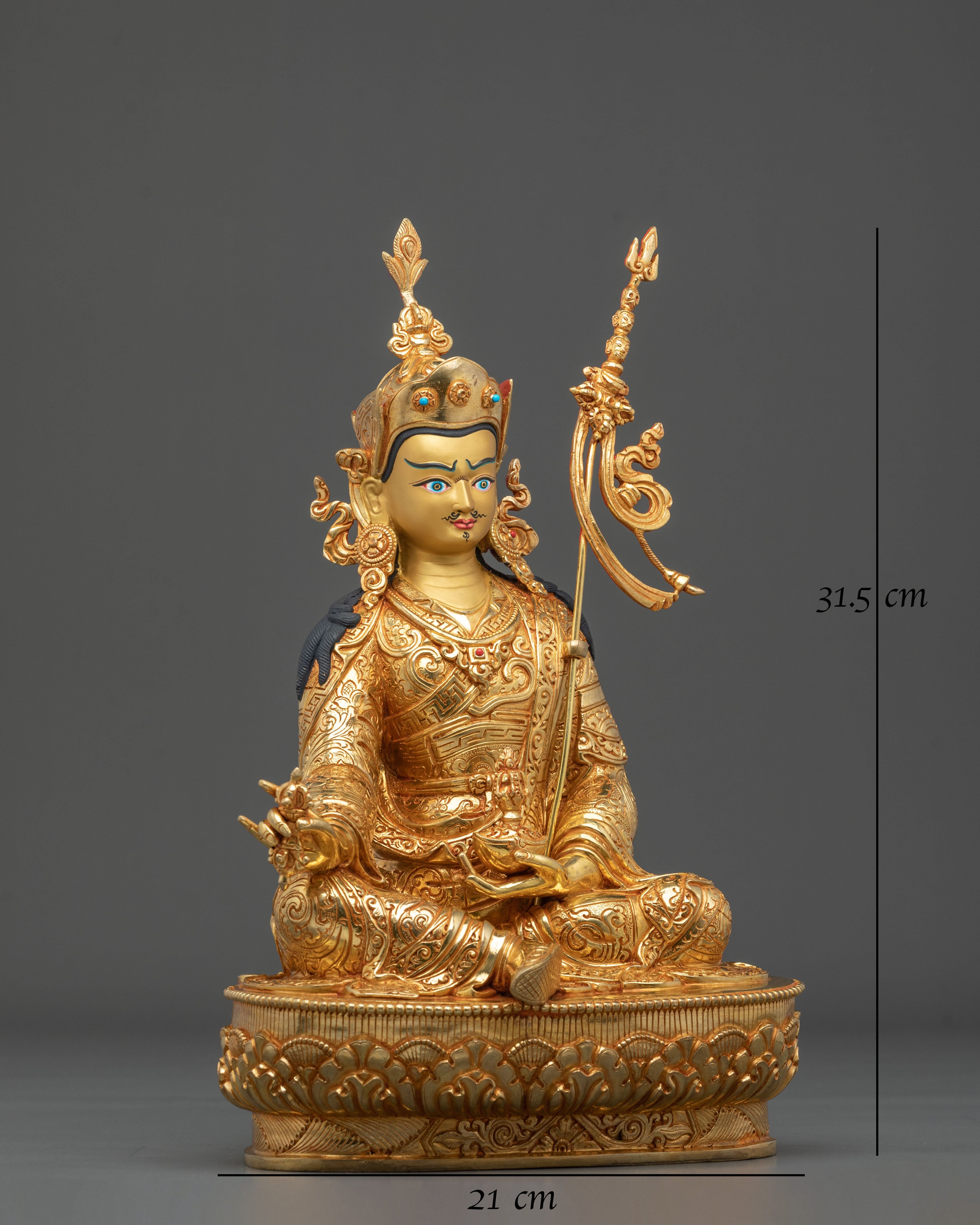Lotus Born Guru Rinpoche Statue | 24K Gold Gilded