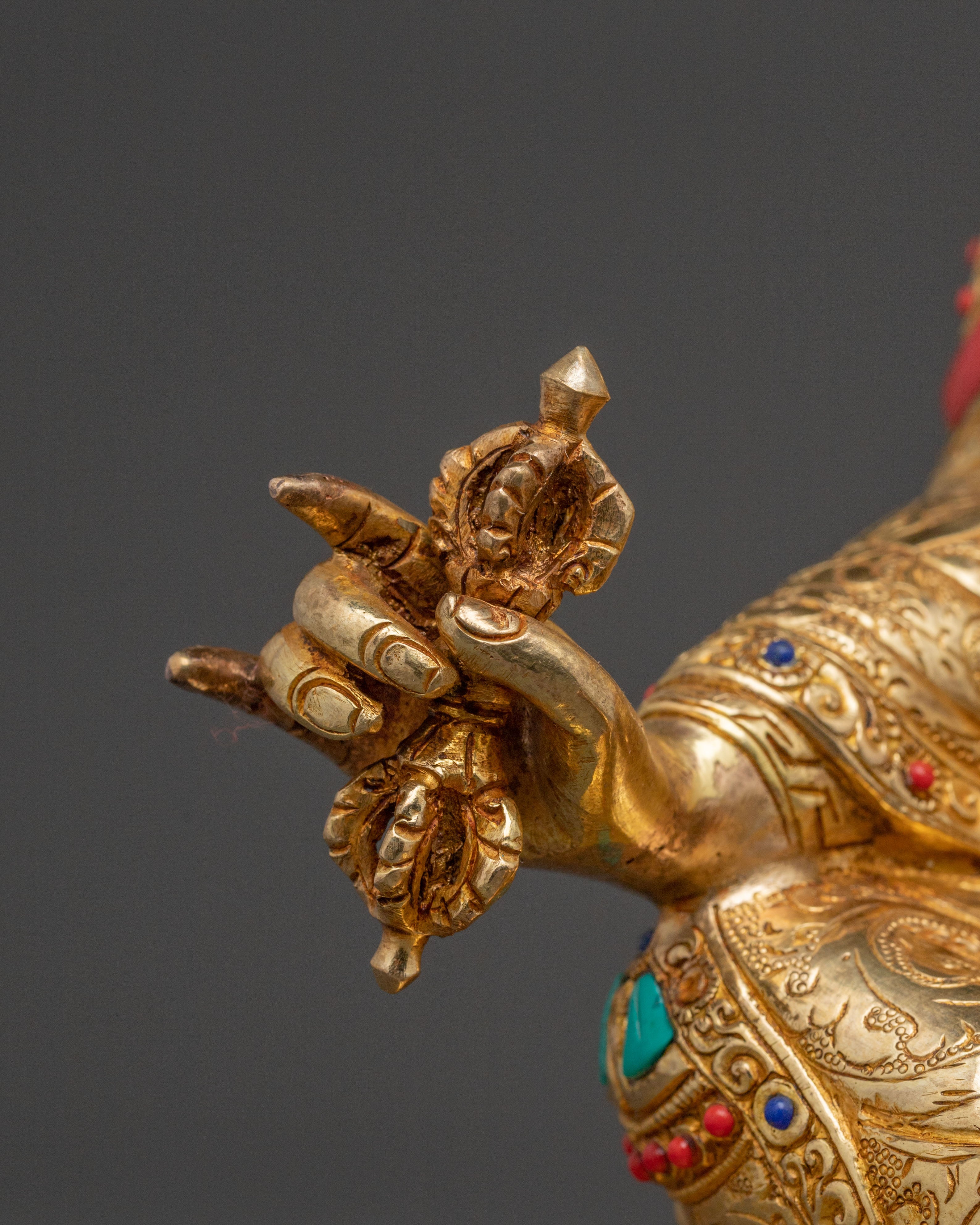 24K Gold Gilded Guru Rinpoche Blessing Statue – Authentic Nepalese Artistry