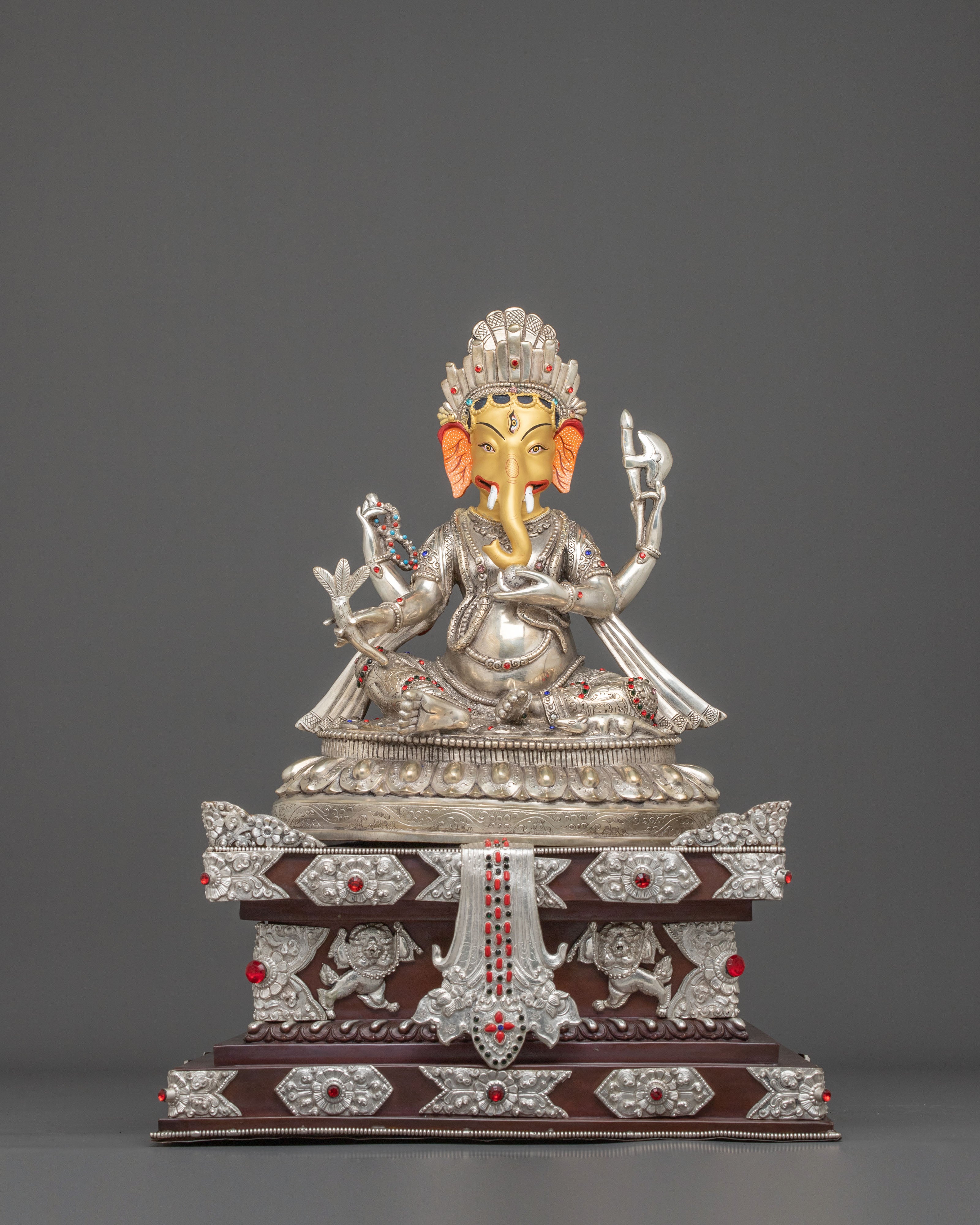 God Ganesh Statue on Throne | Silver Plated Divine Figurine