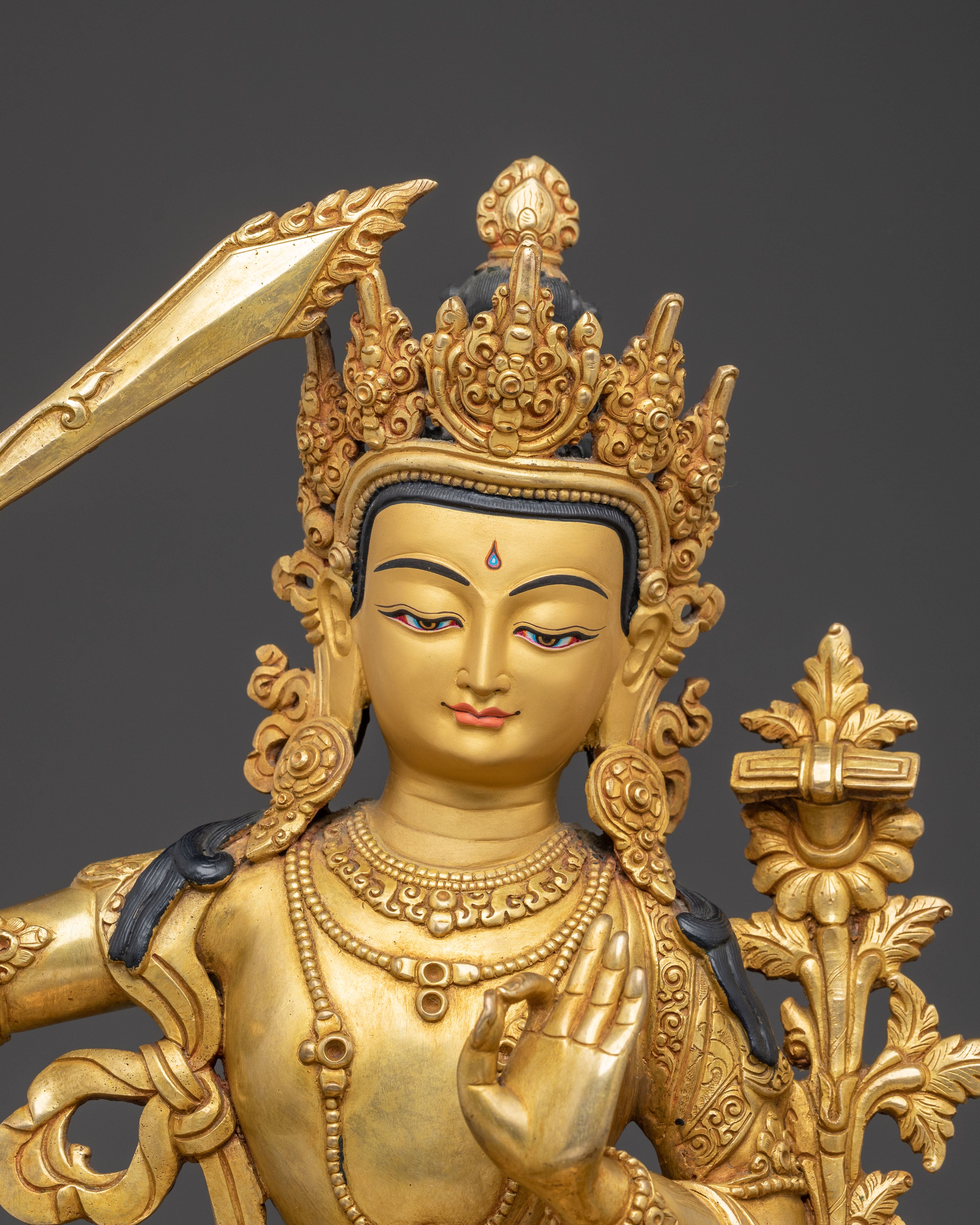 Handmade Golden Manjushri Statue- Symbol of Wisdom