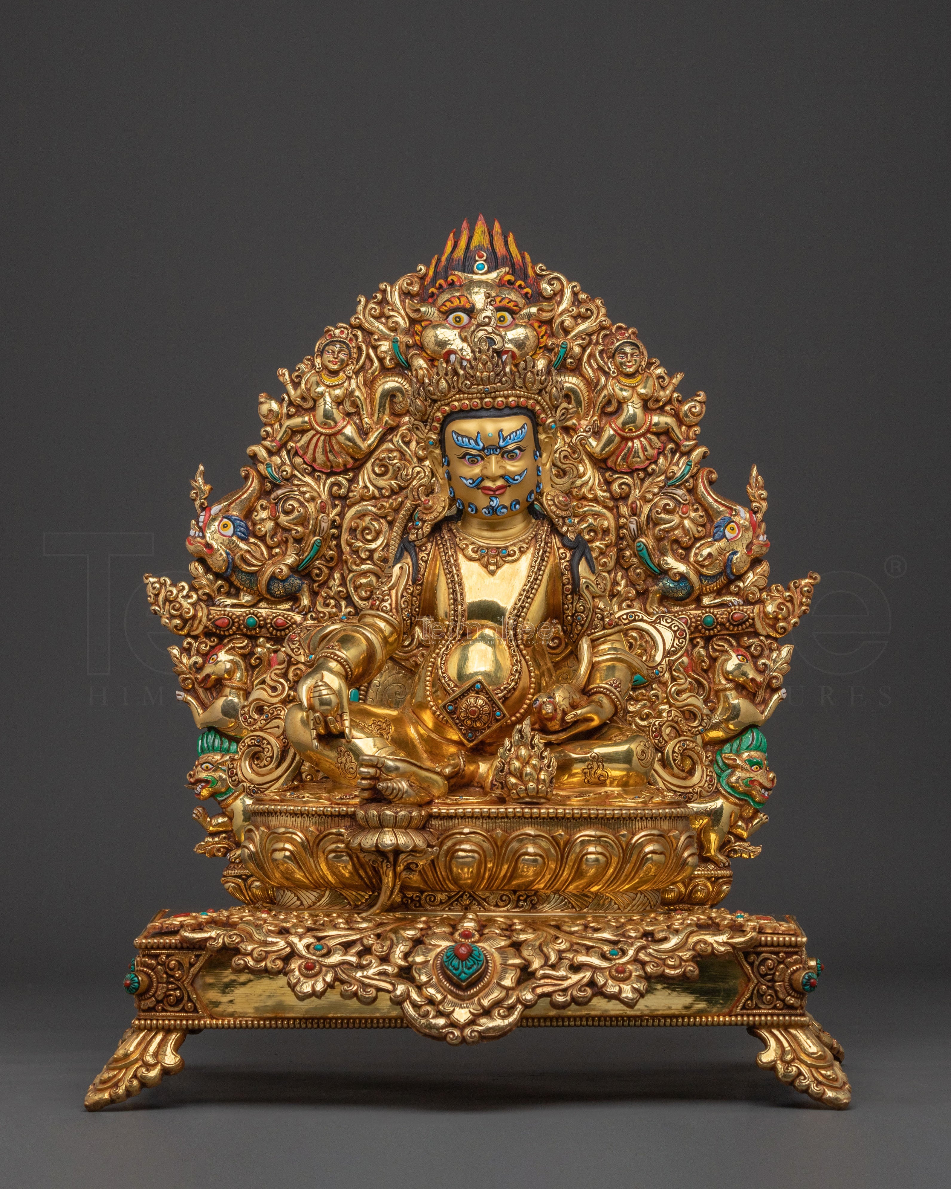 Yellow Dzambhala Statue on Throne | Wealth Deity