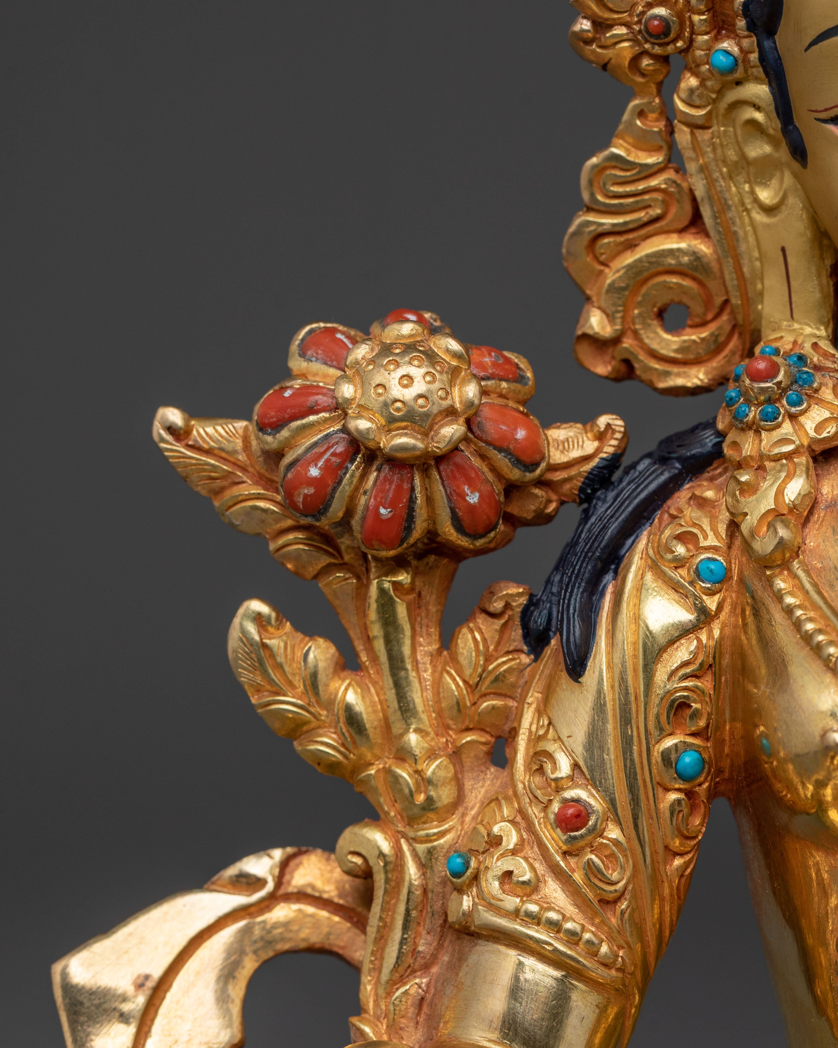 Green Tara 24K Gold Gilded Statue | Himalayan Artistry
