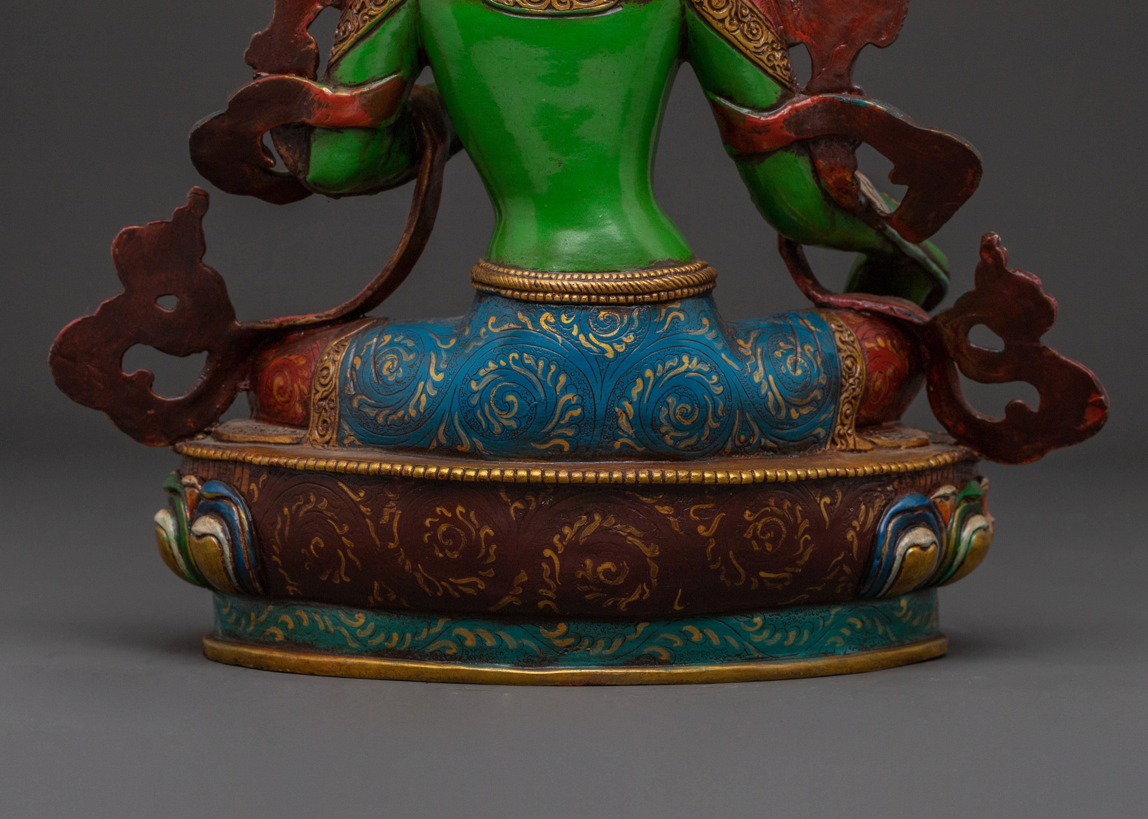 Handcrafted Green Tara Compassion Statue for Altar