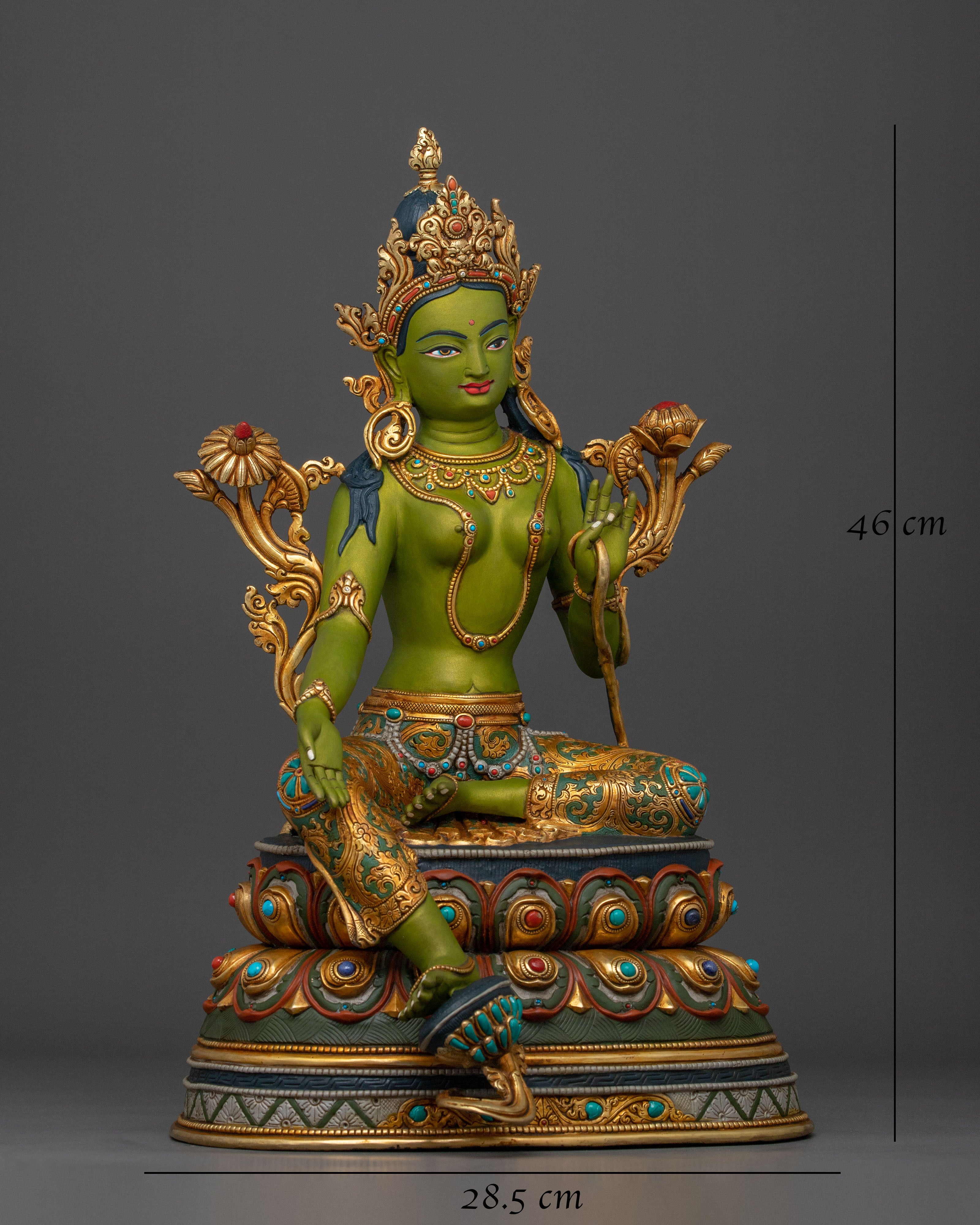 Green Tara Statue | Handcrafted 24K Gold Gilded Sculpture