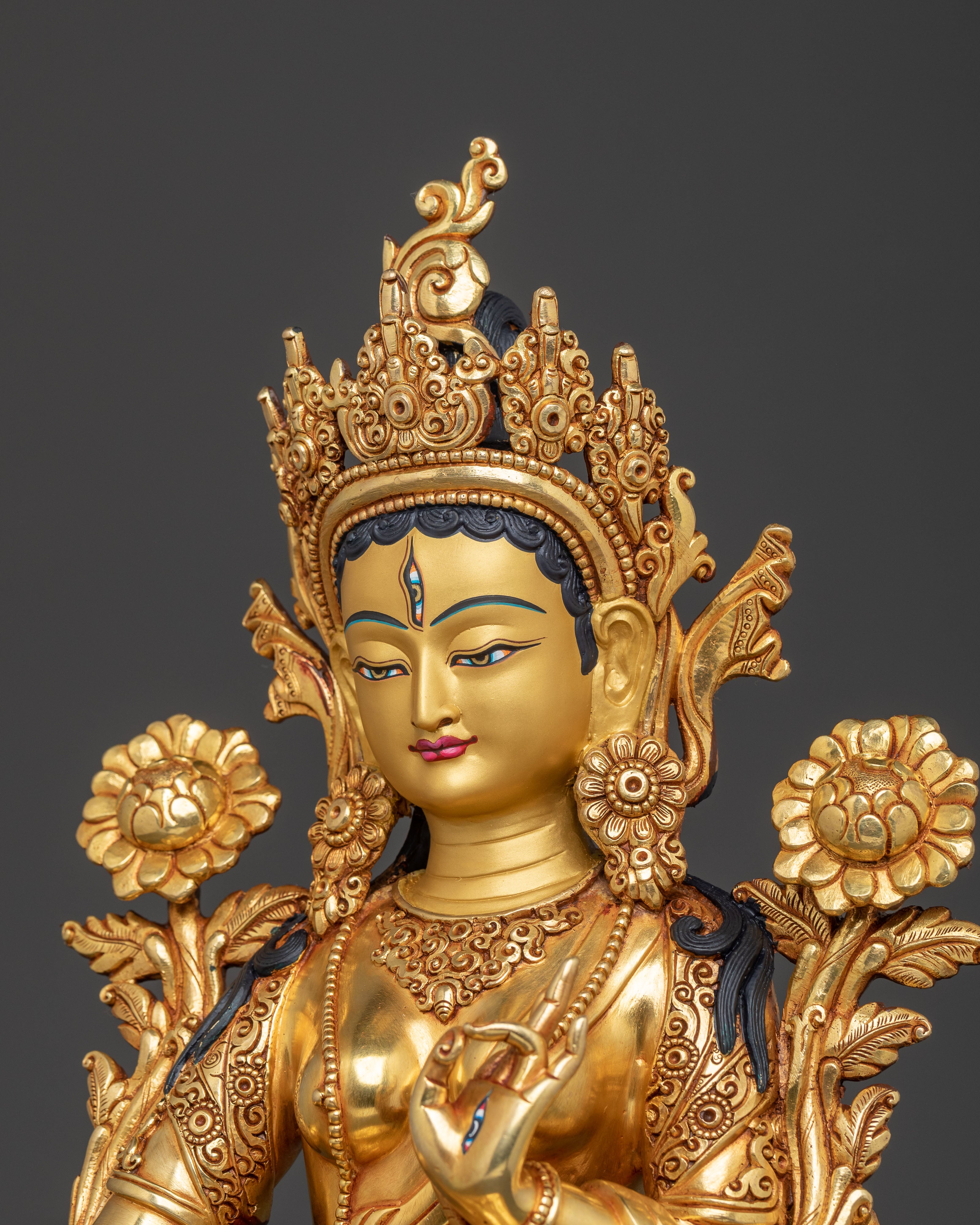 White Tara Meditation Deity Statue: 24K Gold Gilded Masterpiece
