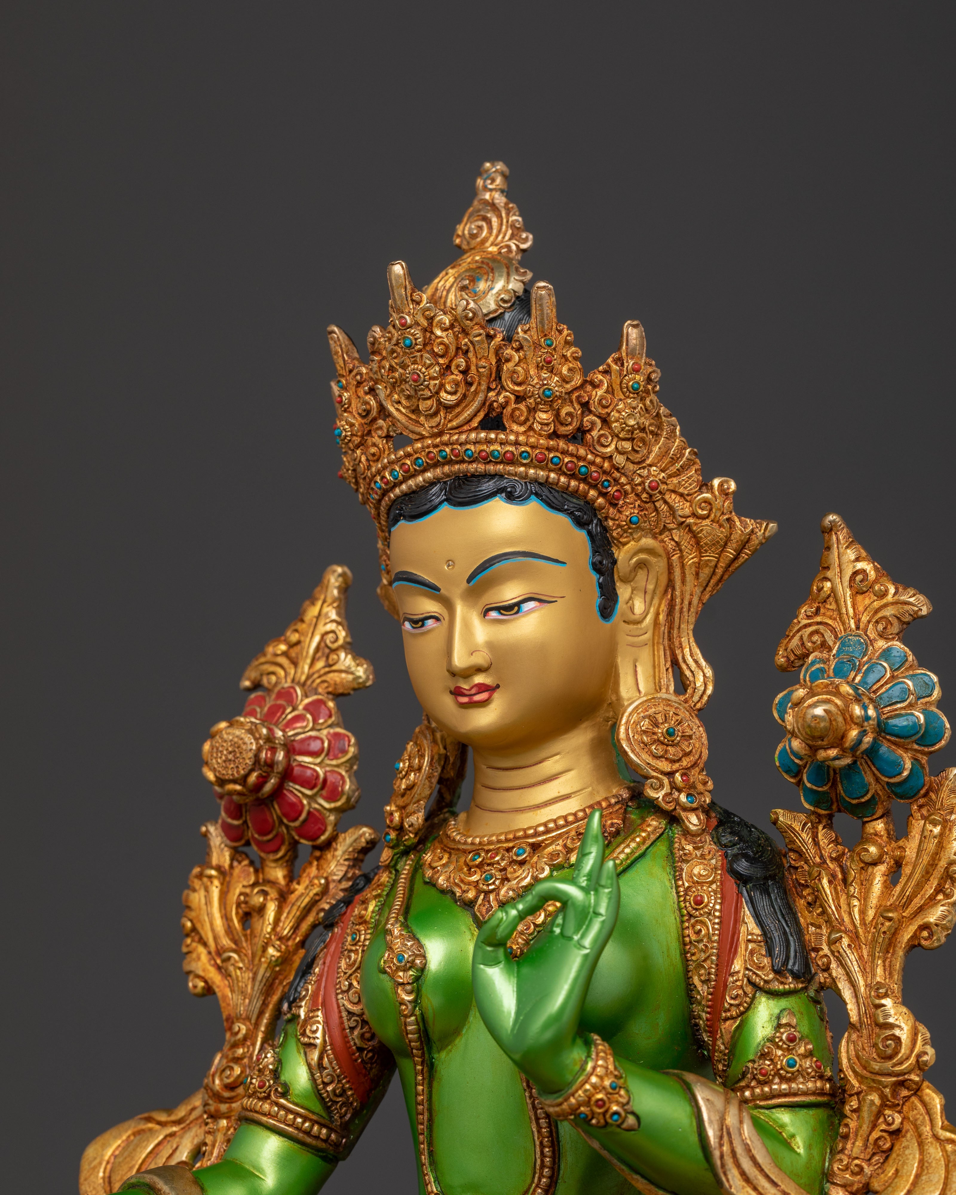 Mother Green Tara Statue | Lotus Seated Guardian