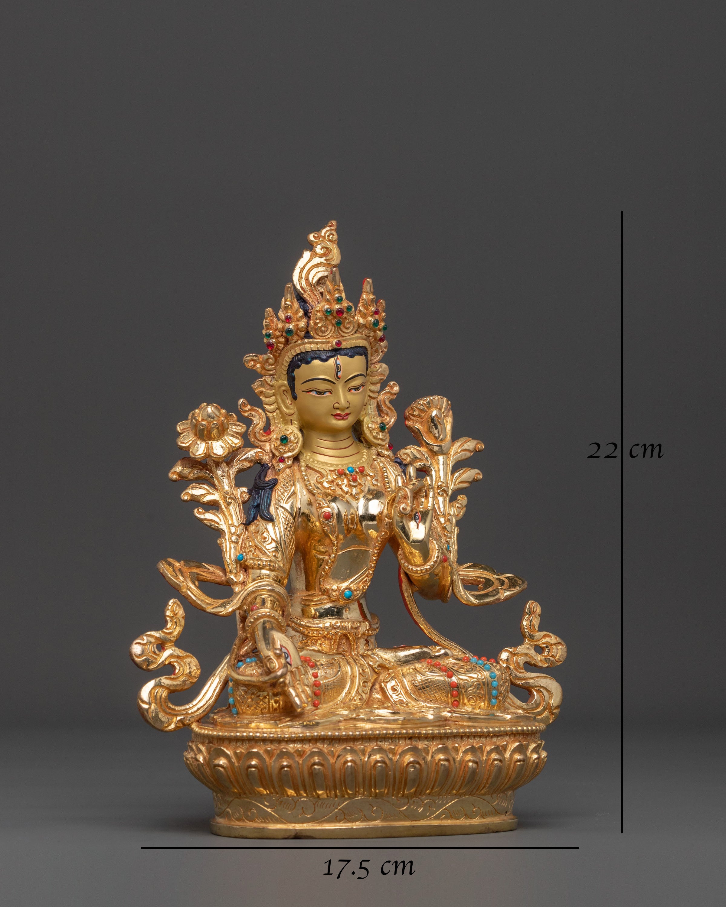 White Tara Figurine | 24K Gold Gilded Healing Goddess