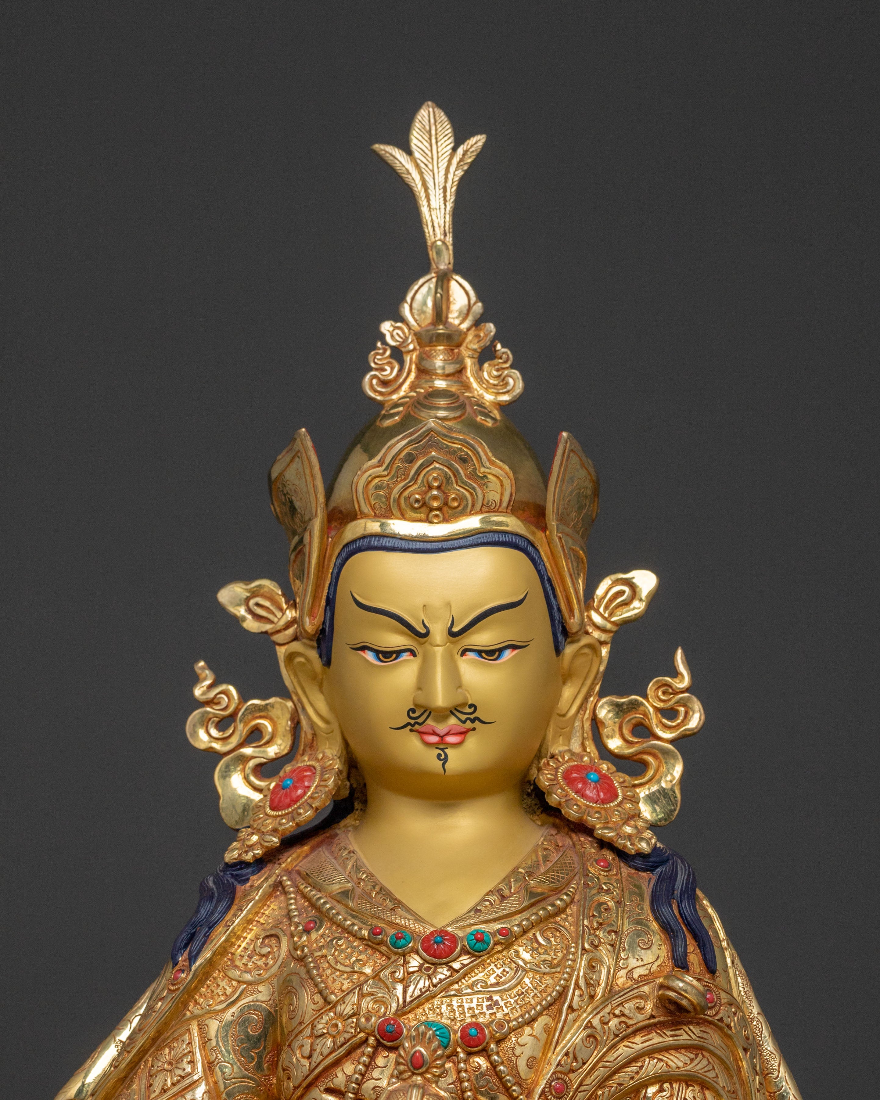 Guru Rinpoche Sacred Statue on Throne | Altar Decor Sculpture