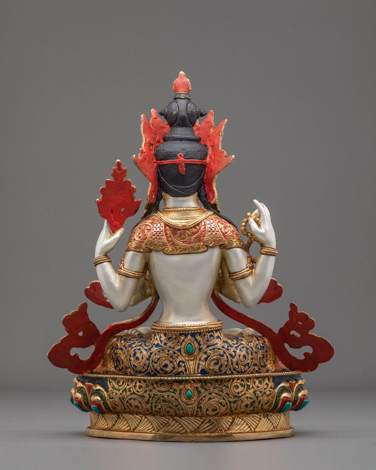 Four Armed Chenrezig Fire Gold Gilded Sculpture | Home Decor
