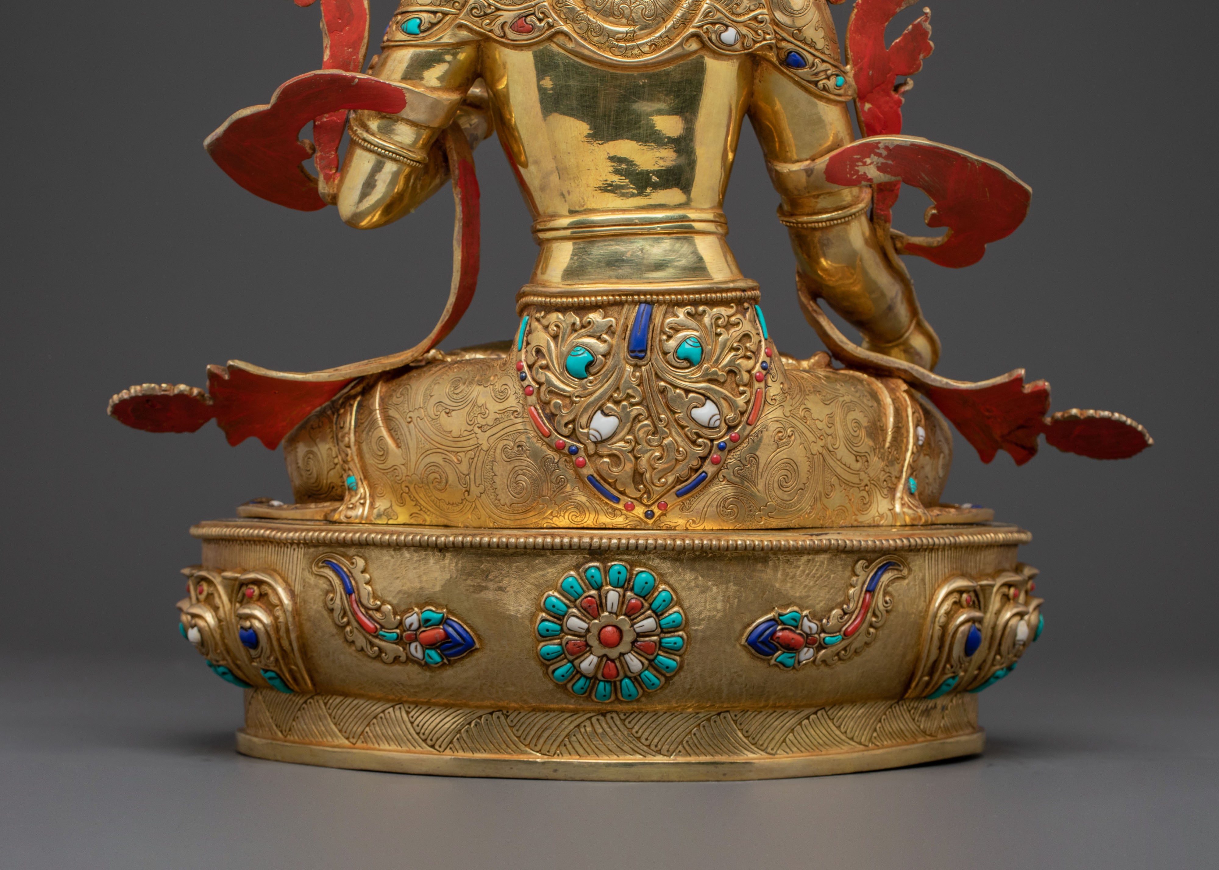 Longevity Blessing White Tara Sculpture: Hand-Gilded Copper Artistry