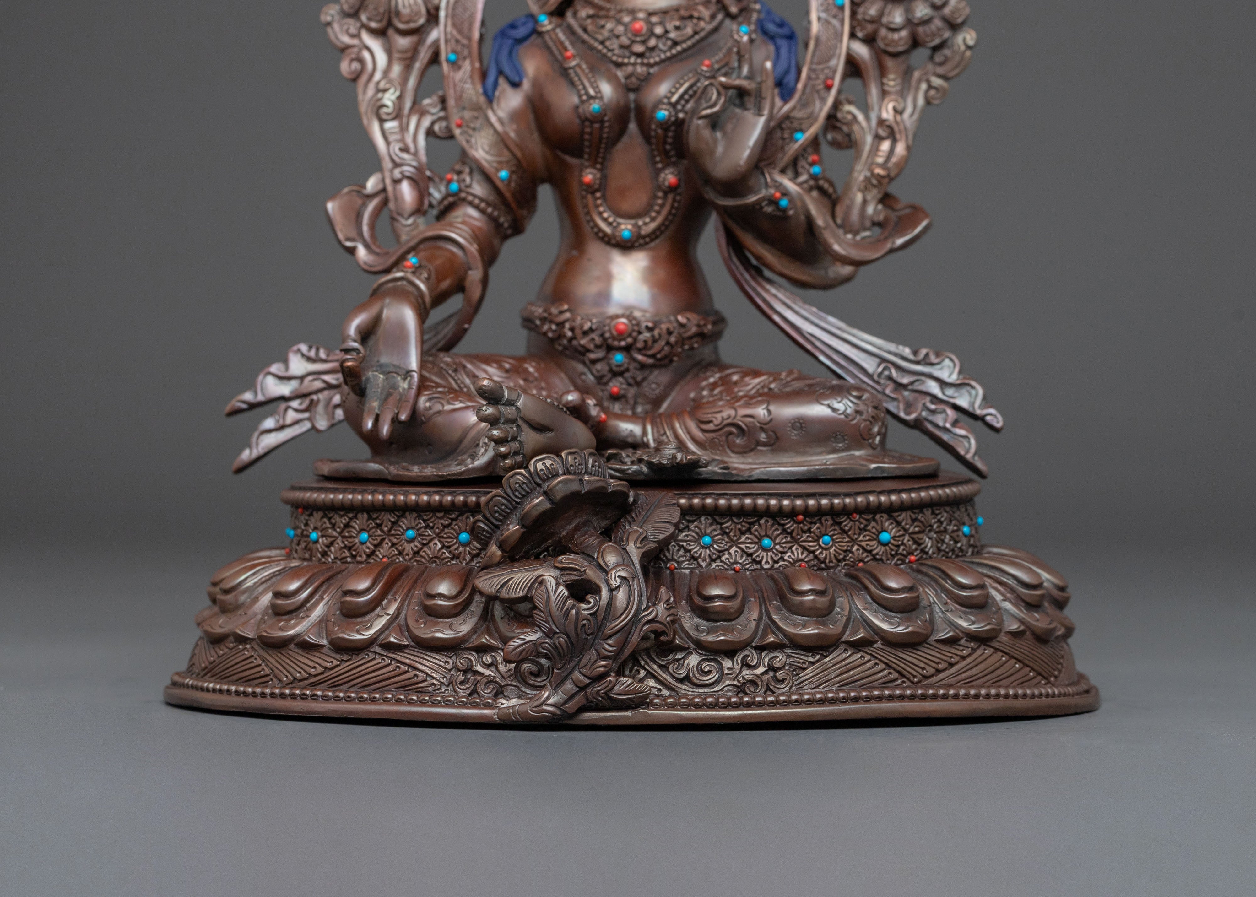 Green Tara Sacred Goddess Figurine | Tibetan Meditation Art