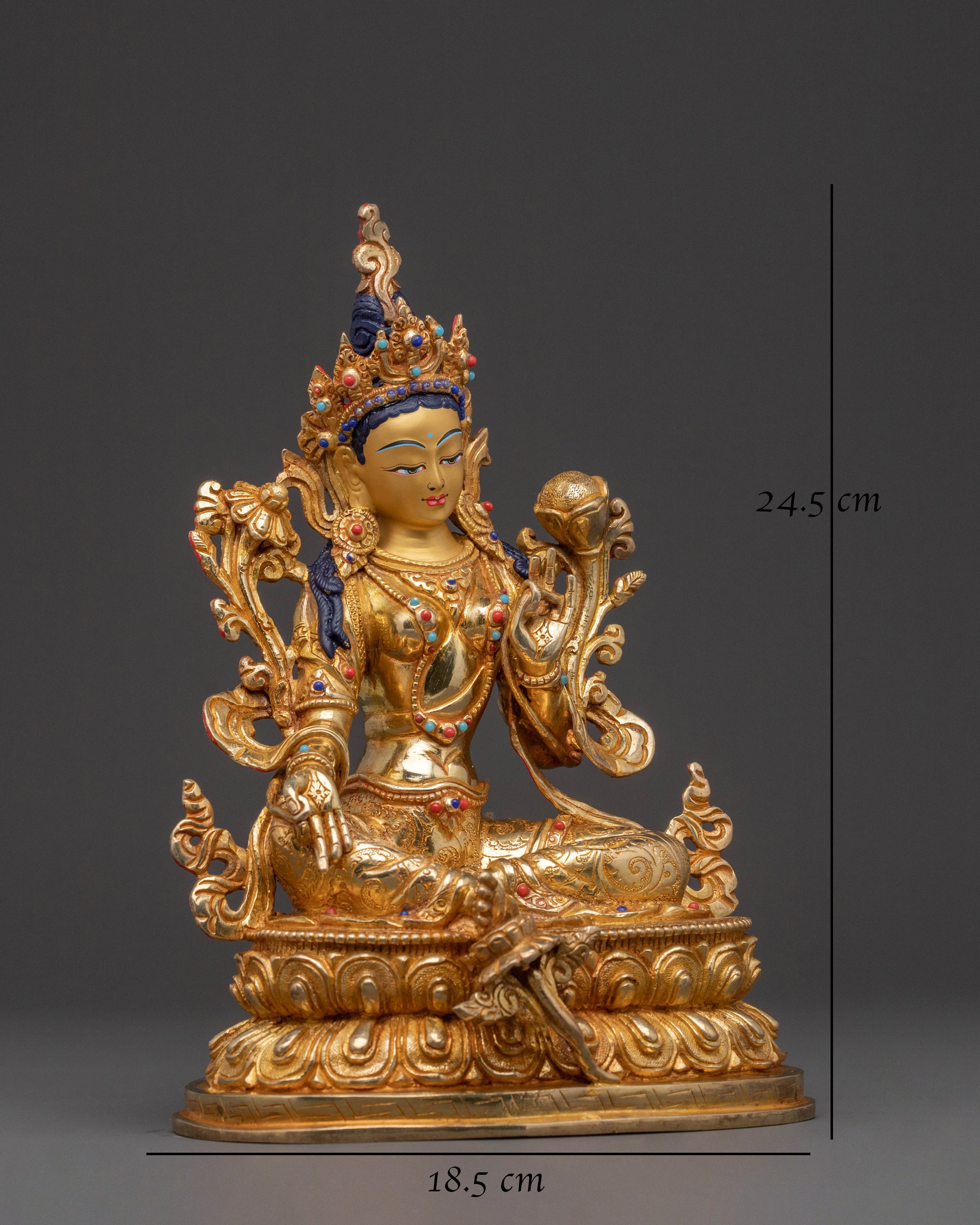 Golden Green Tara Statue for Sacred Spaces – Hand-Gilded Copper Art