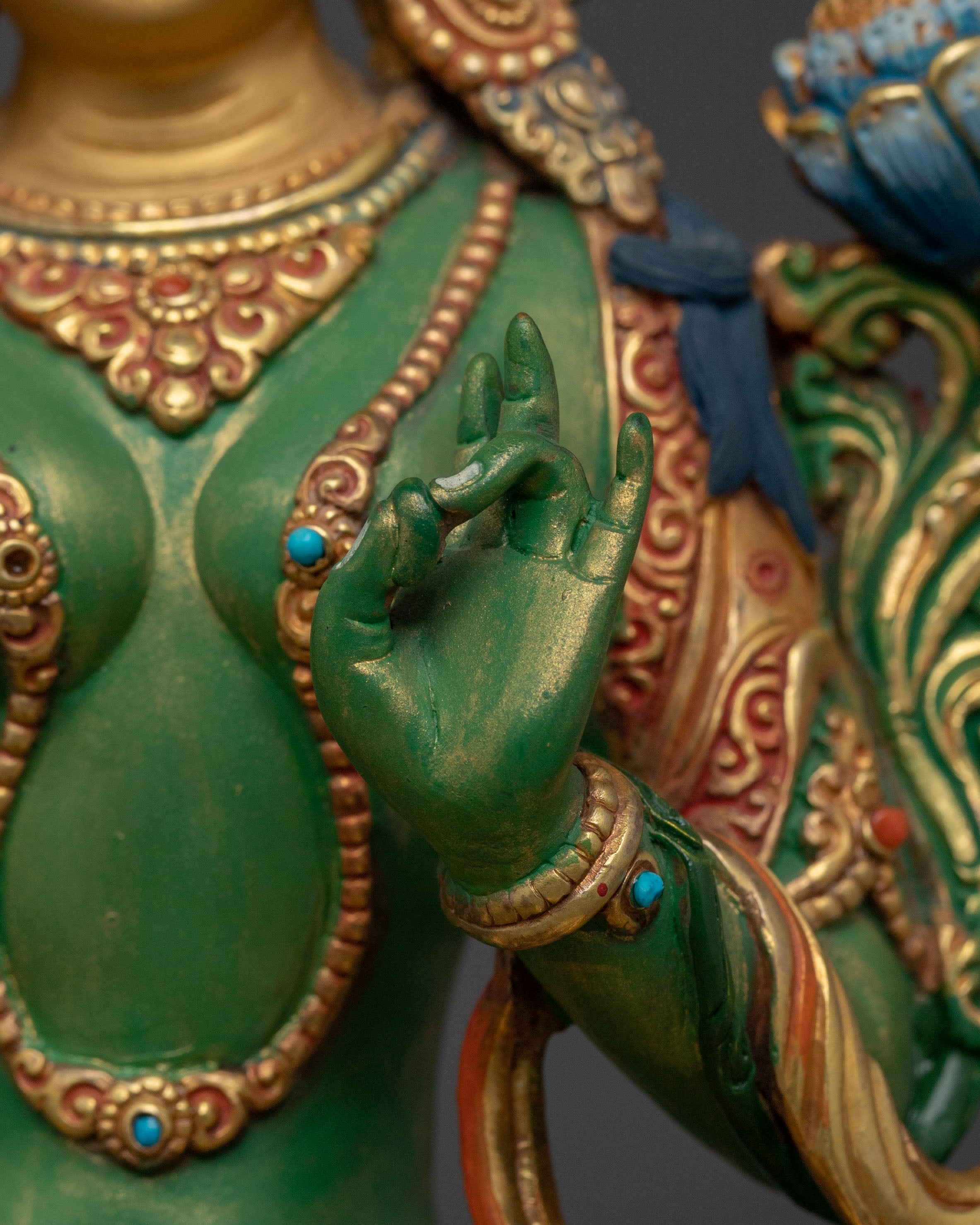 Green Tara Statue for Meditation | 24K Gold Gilded Statue