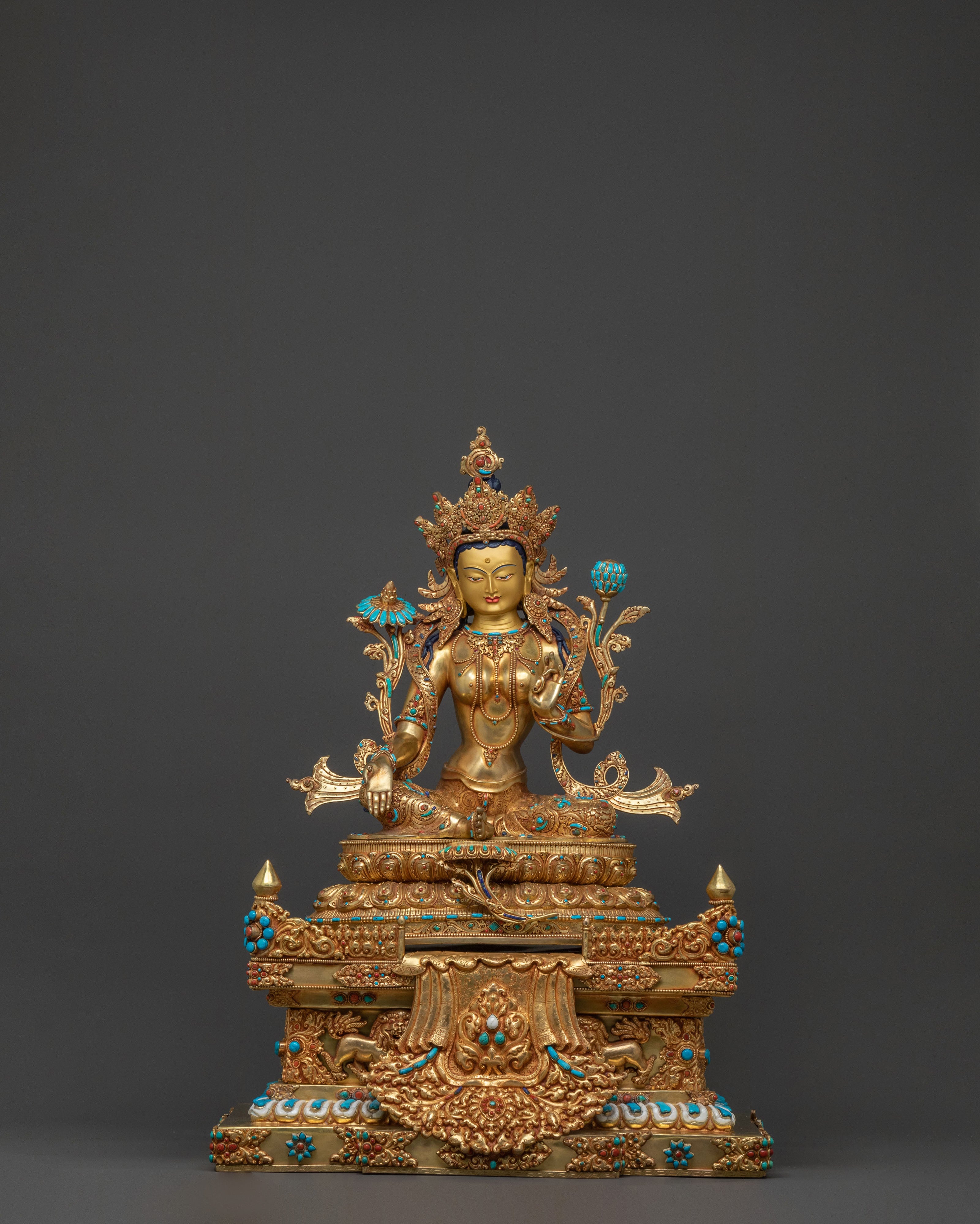 Sacred Green Tara Statue On Throne | Mother of All Buddhas
