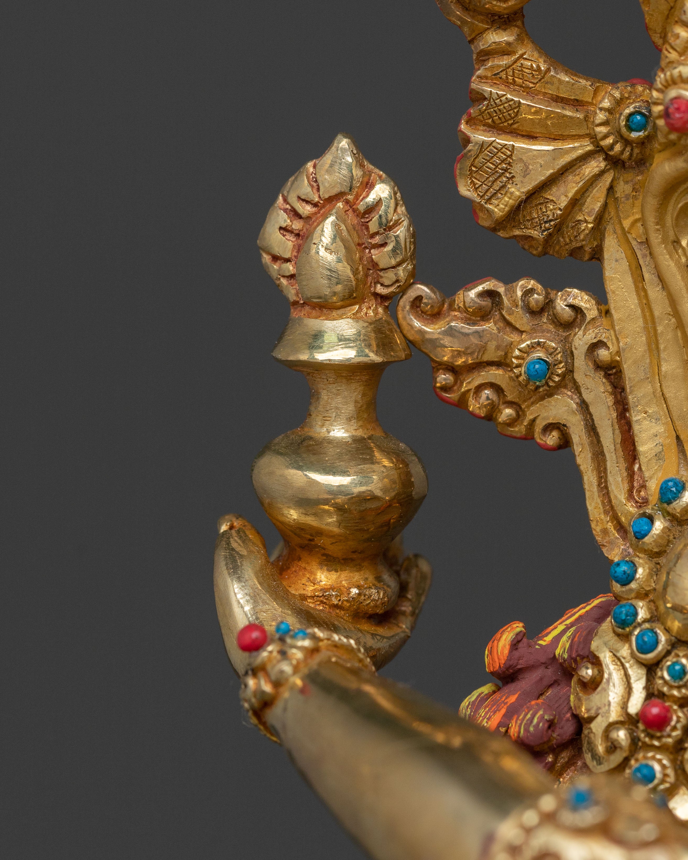 Green Dzambhala 24k Gold Glided Copper Statue | Buddhist Wealth Deity