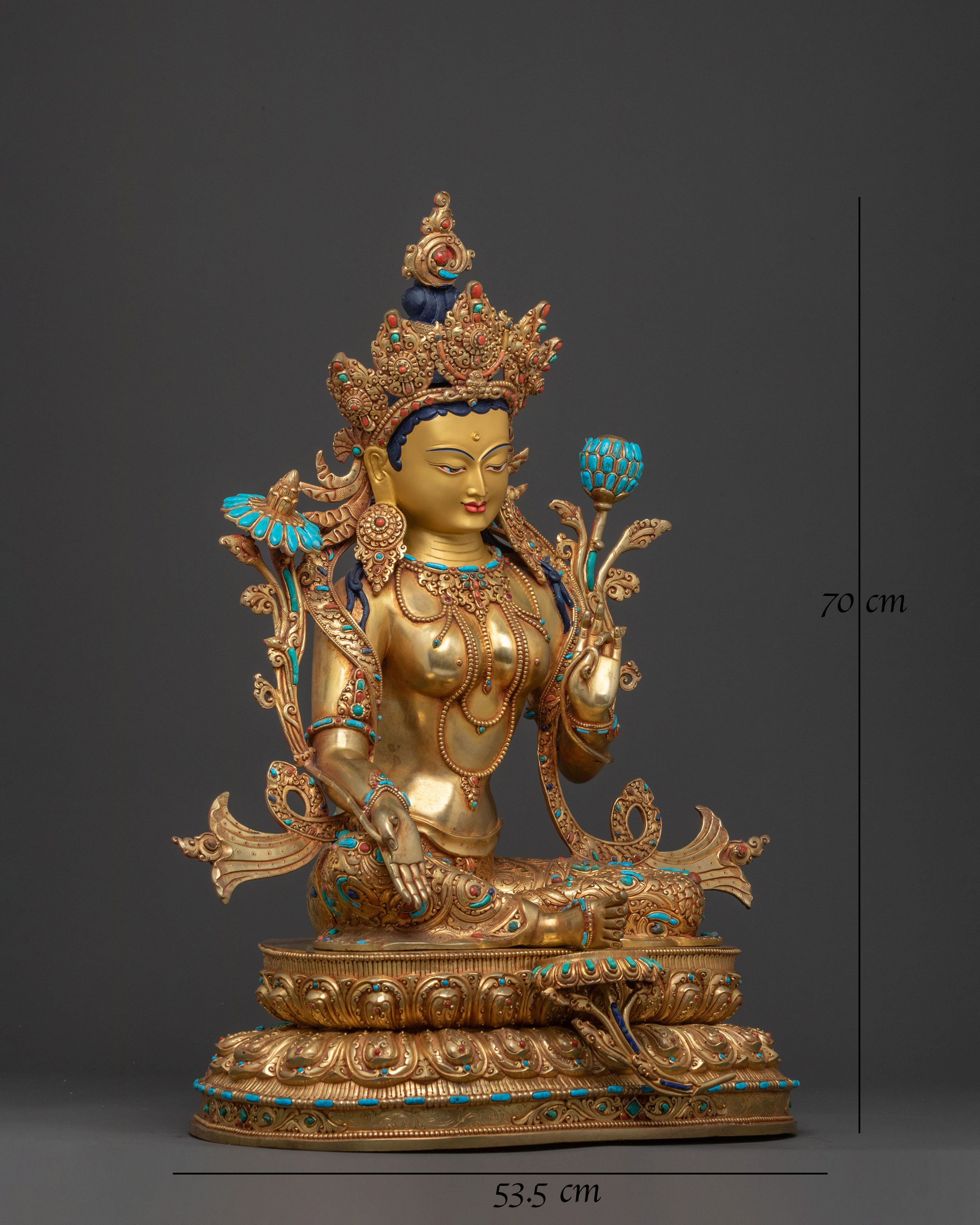 Handcrafted Green Tara Statue | 24K Gold Gilded
