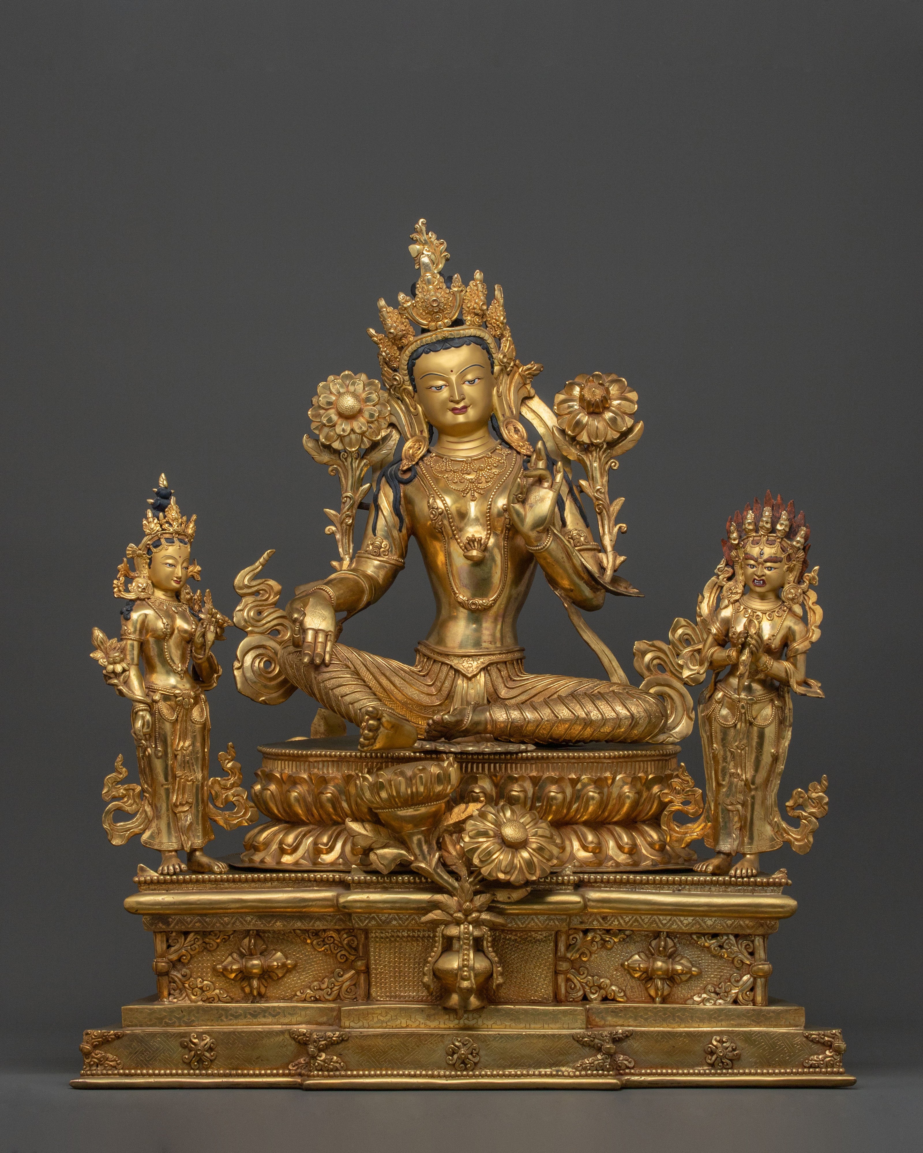 Green Tara On Throne: Goddess of Compassion, Healing & Protection