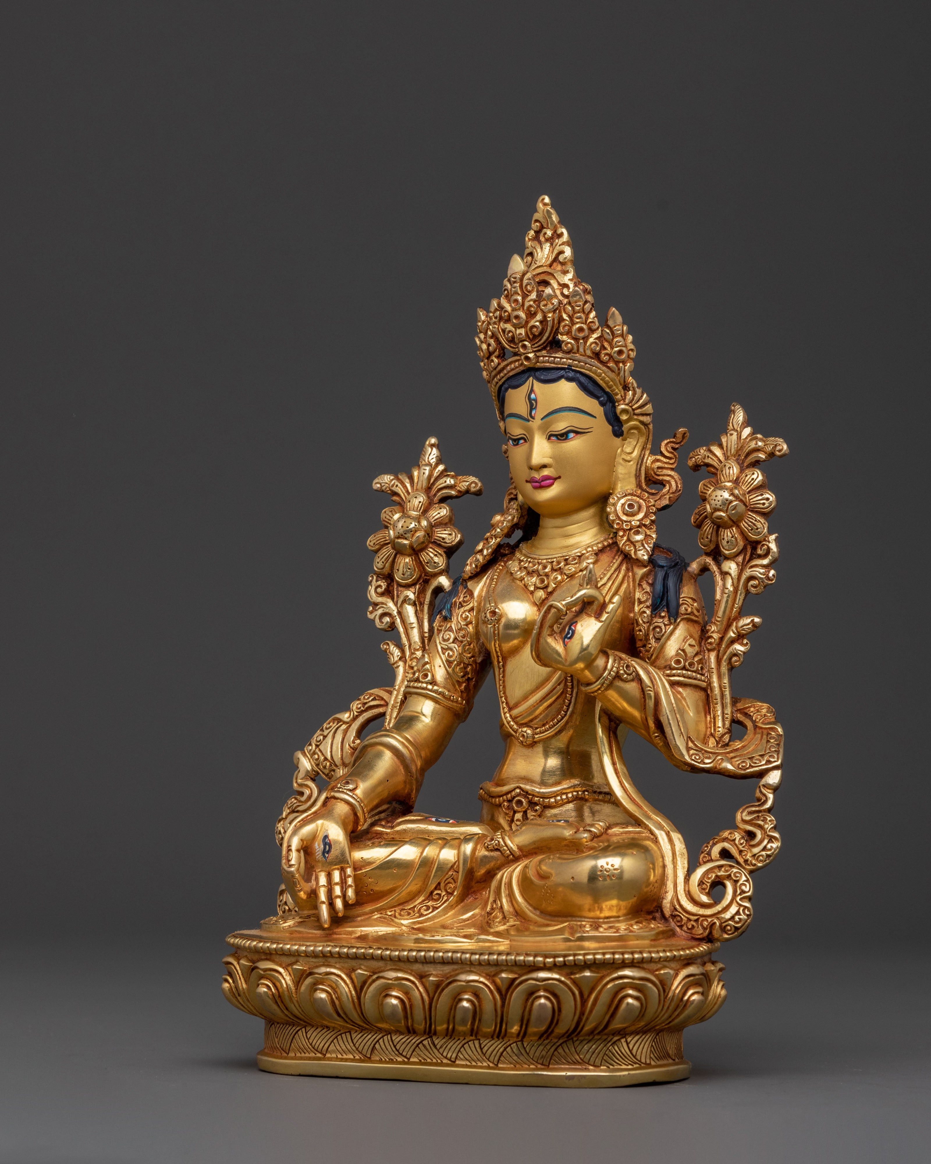 Handcrafted White Tara 24K Gold Gilded Statue