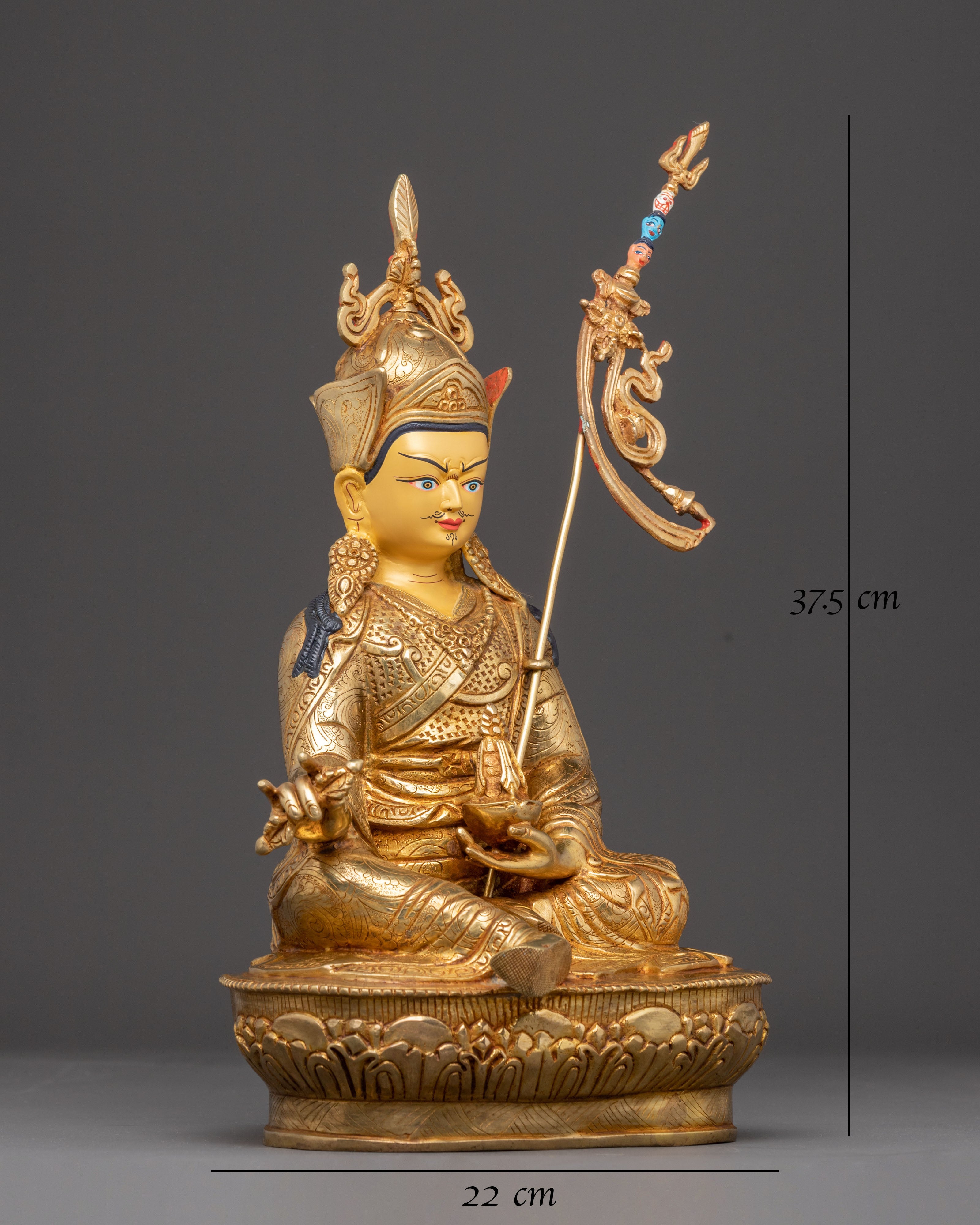 Handcrafted Golden Sculpture of Guru Rinpoche | Lotus-Born Master
