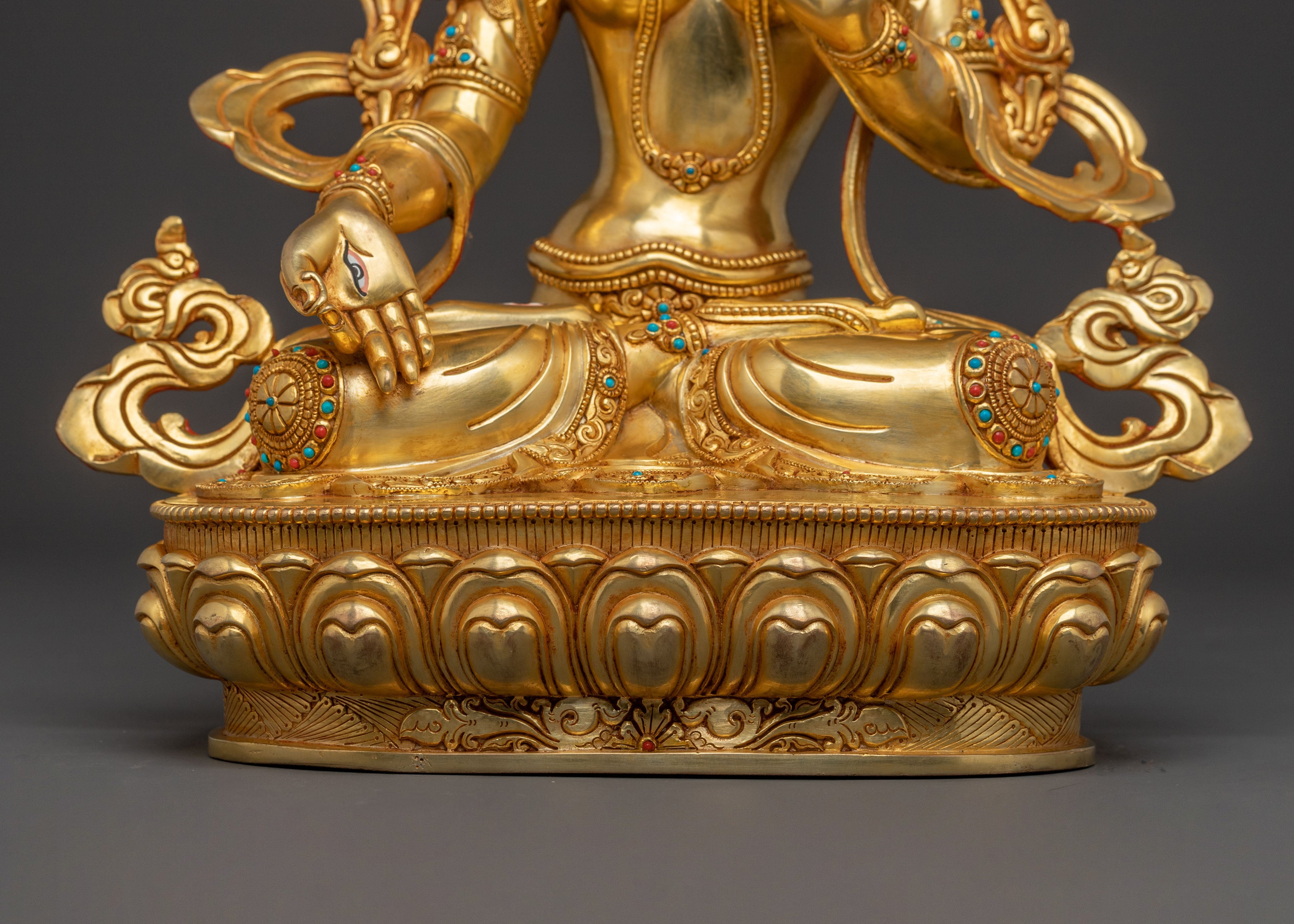 Sacred White Tara Figure | 24K Gold Gilded Statue