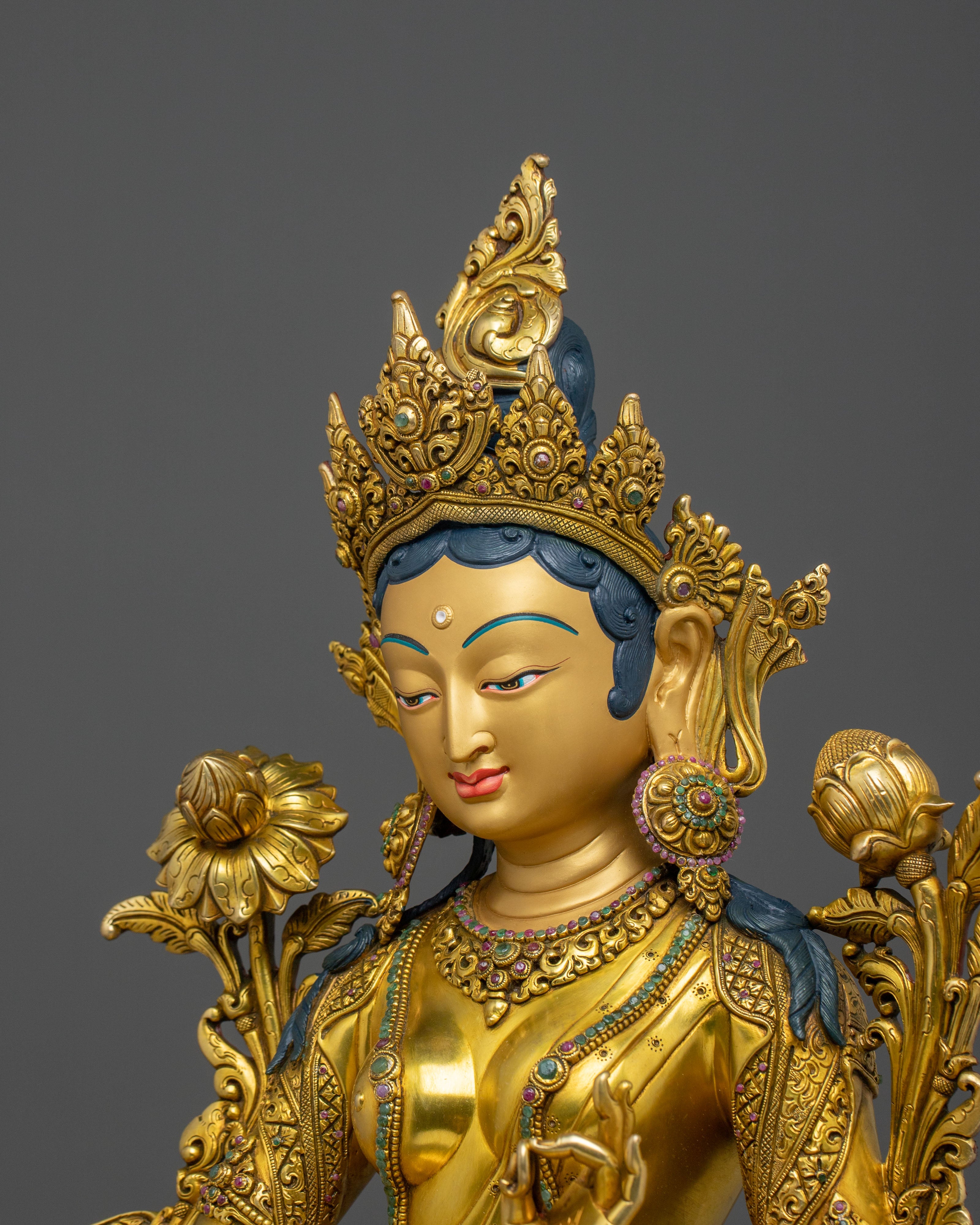 Shyamatara Divine Sculpture | 24K Gold Gilded Green Tara Compassion Statue