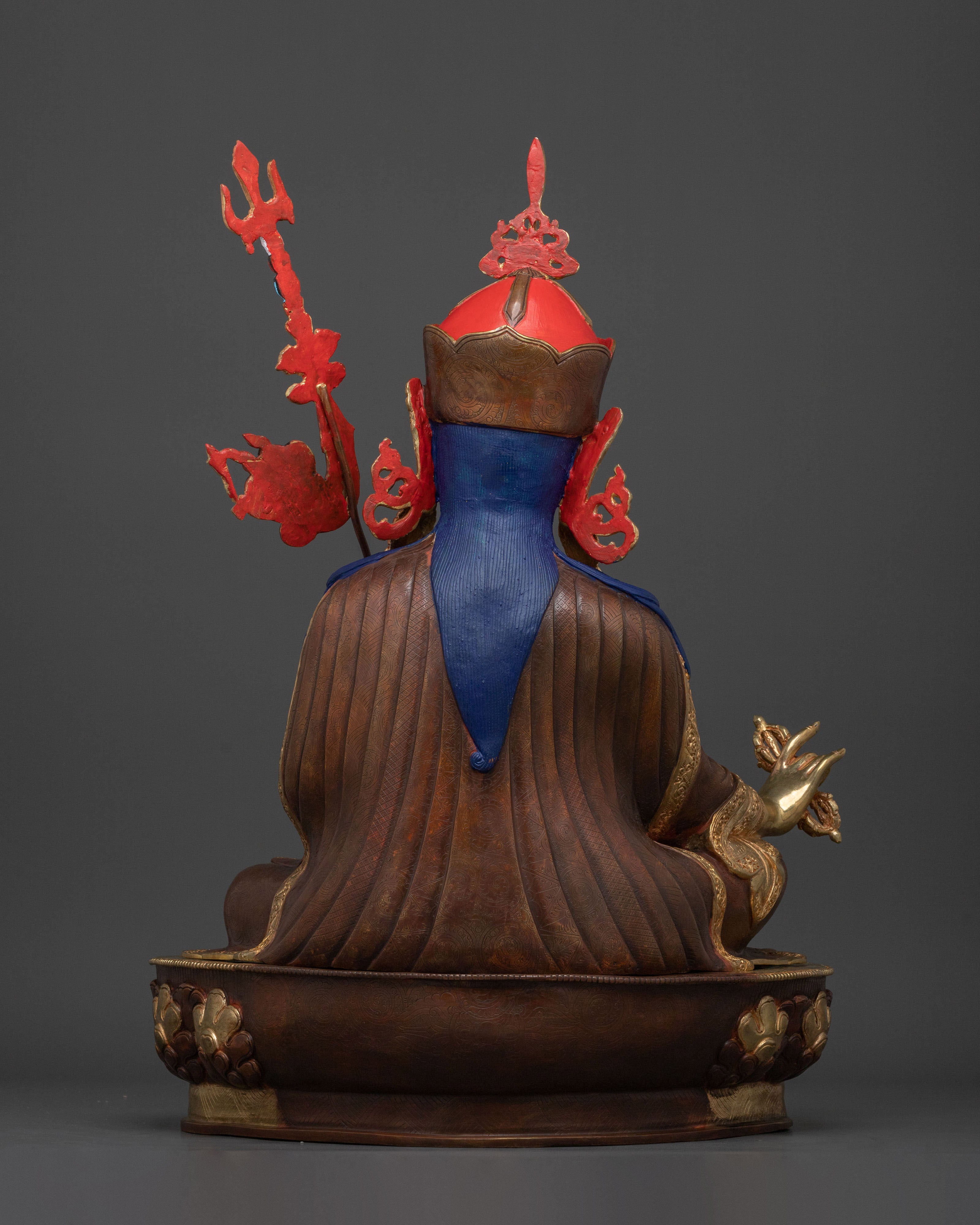 Guru Rinpoche Buddhist Altar Decor Statue in Pure 24K Gold