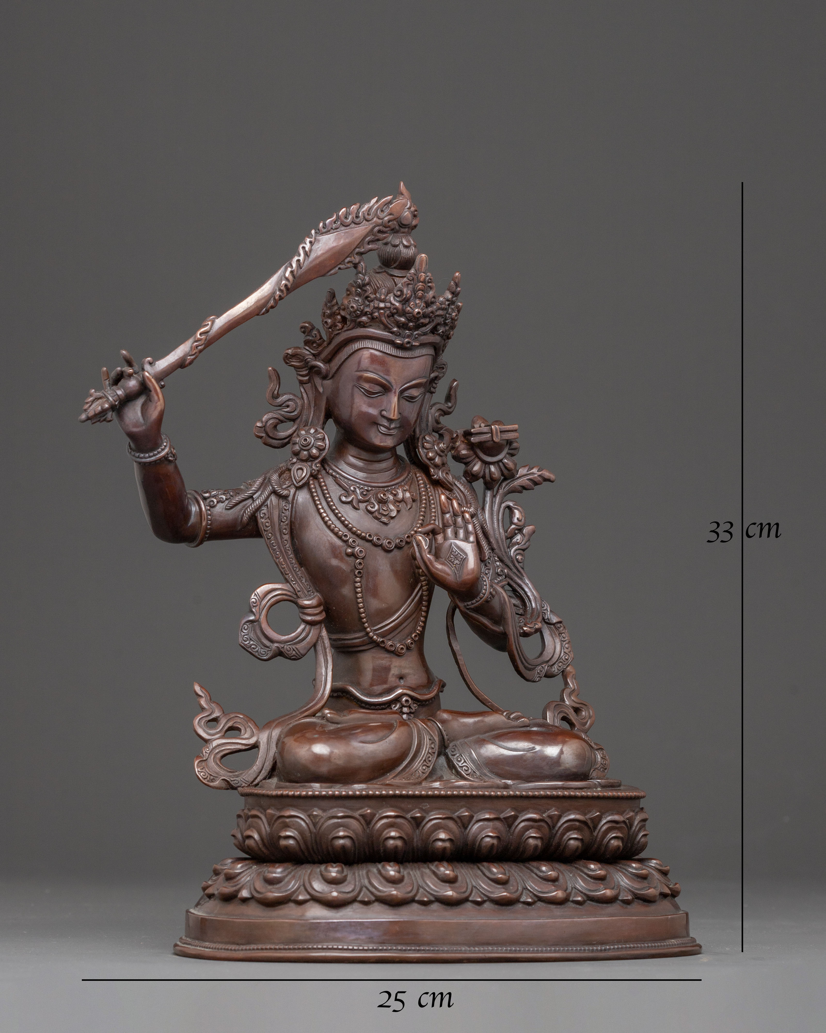 Oxidized Copper Manjushri Bodhisattva Statue 