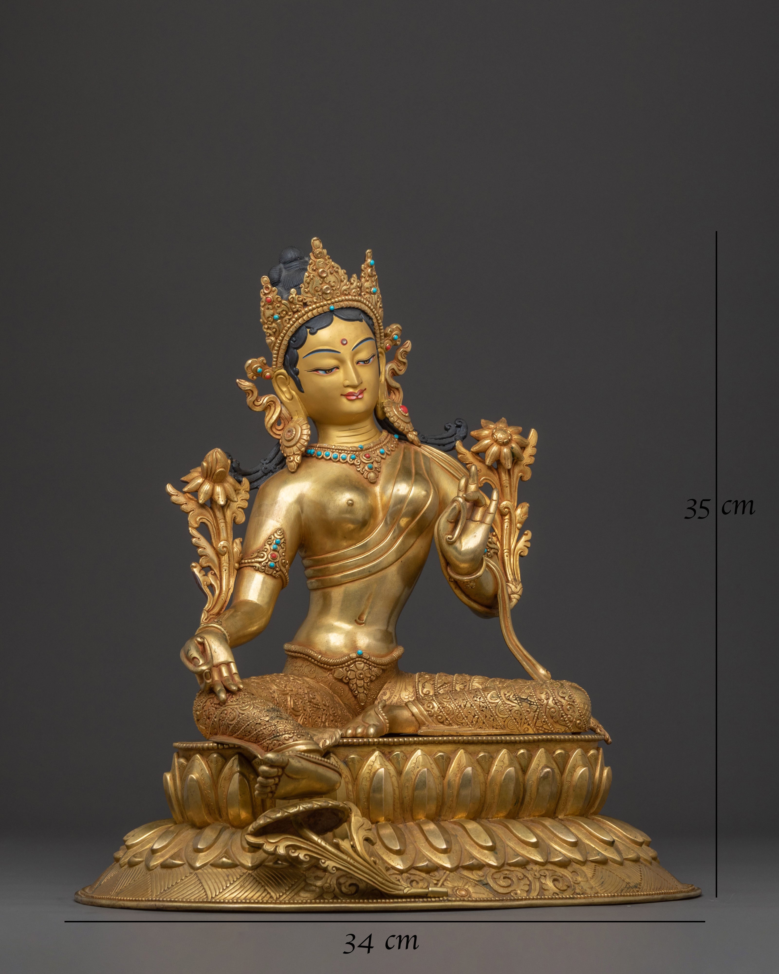 Divine Green Tara Golden Statue - Handcrafted Radiance