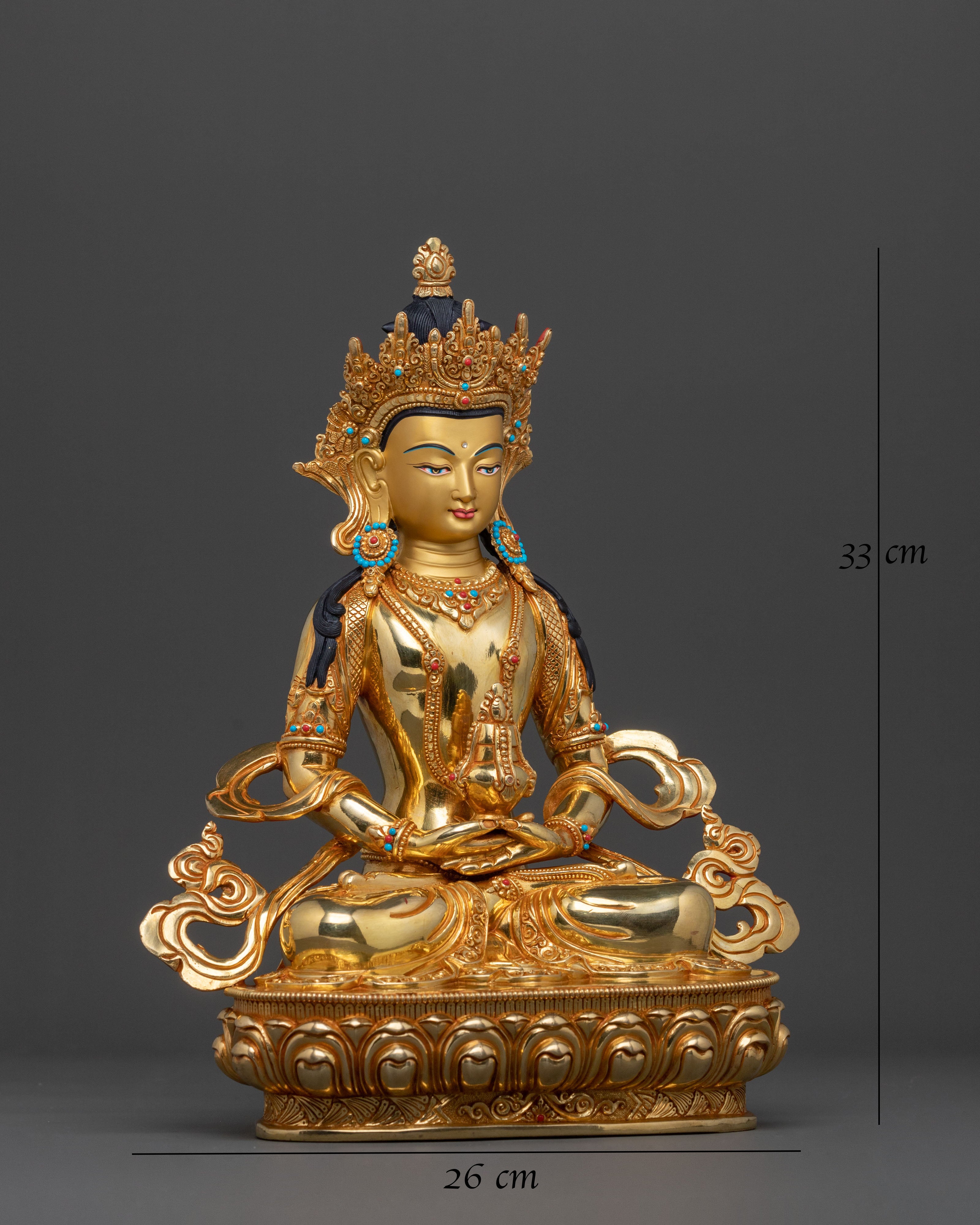 Handmade Amitayus Buddha Sculpture in Radiant 24K Gold