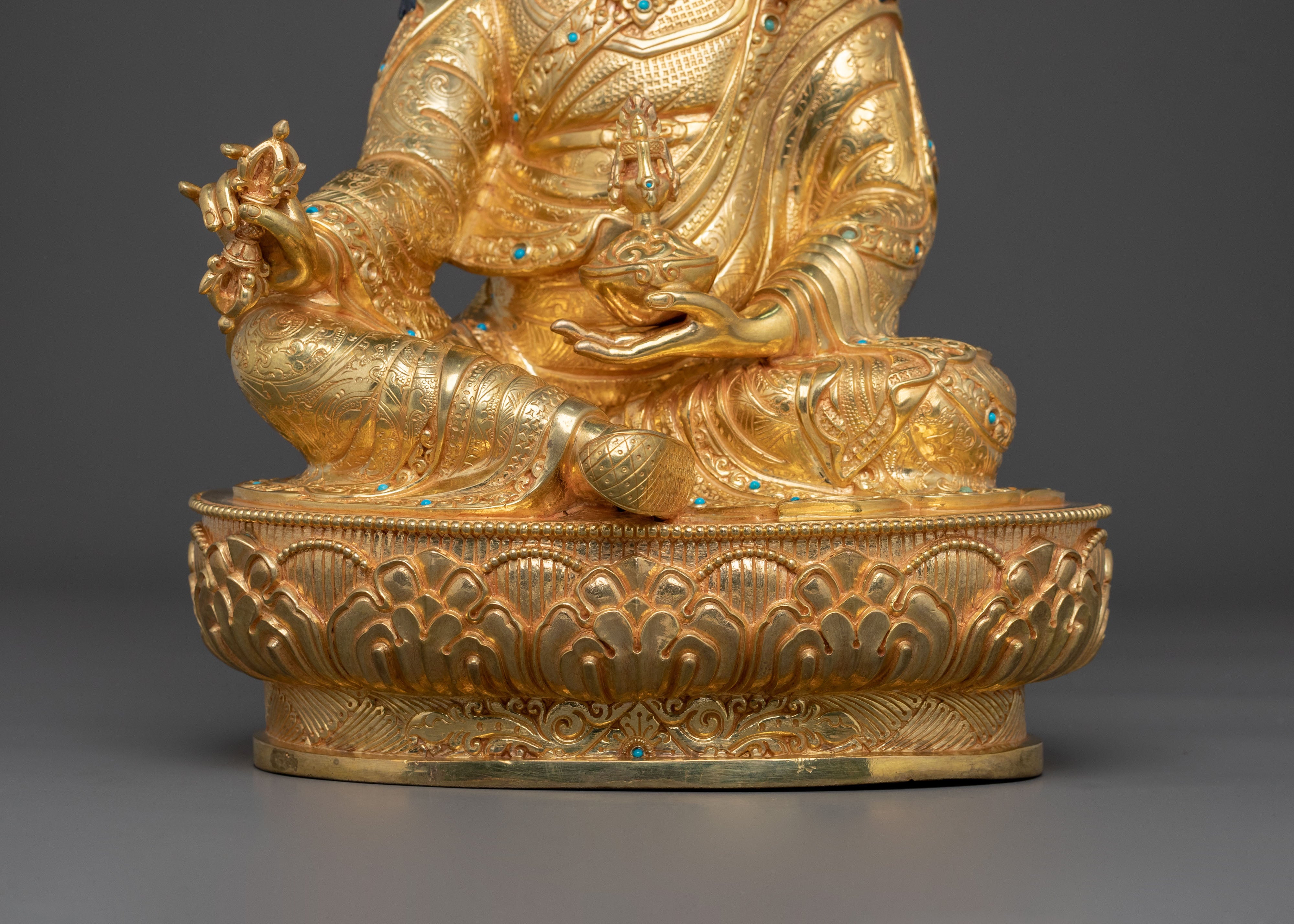 Tibetan Guru Rinpoche Statue | 24K Gold Gilded Figurine