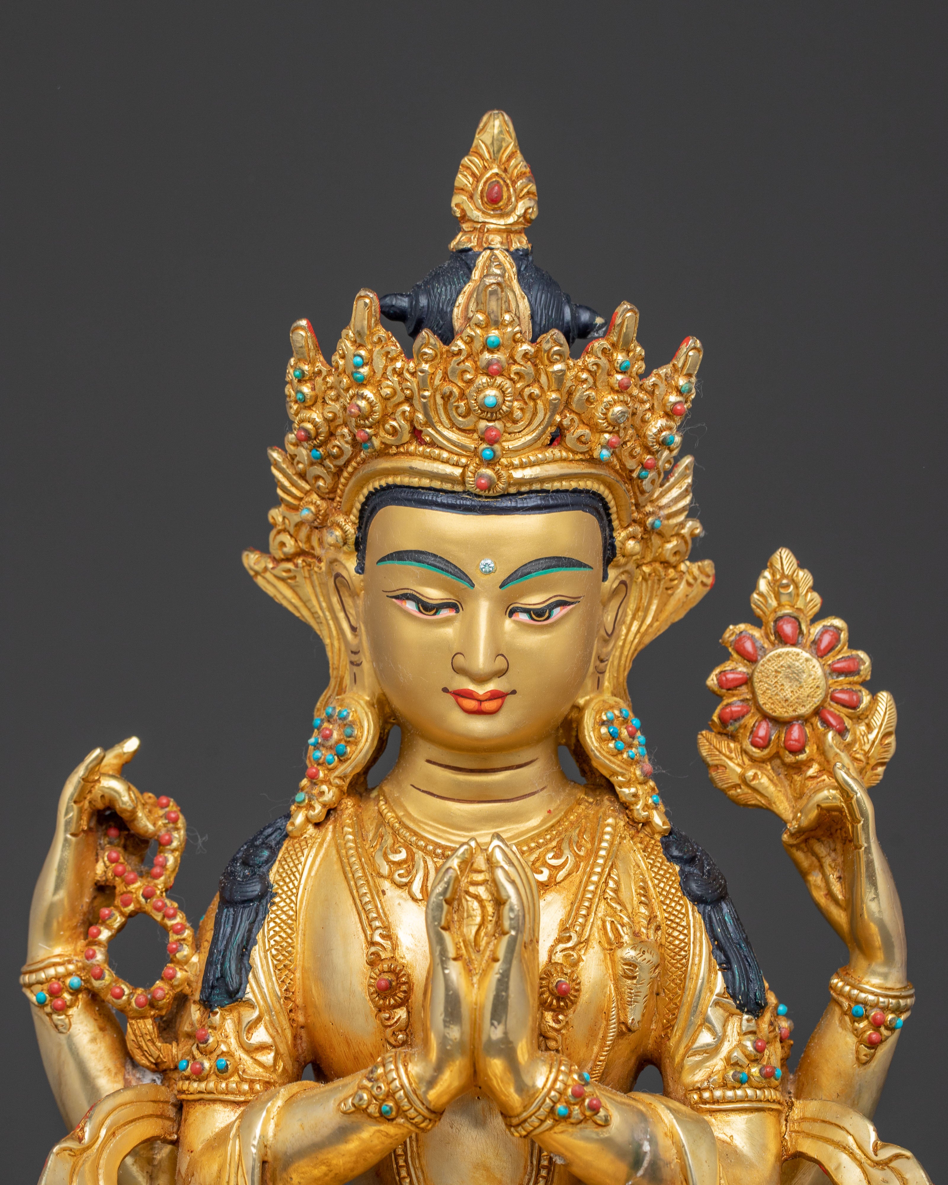 Handcrafted Sacred Chenrezig Bodhisattva Copper Statue