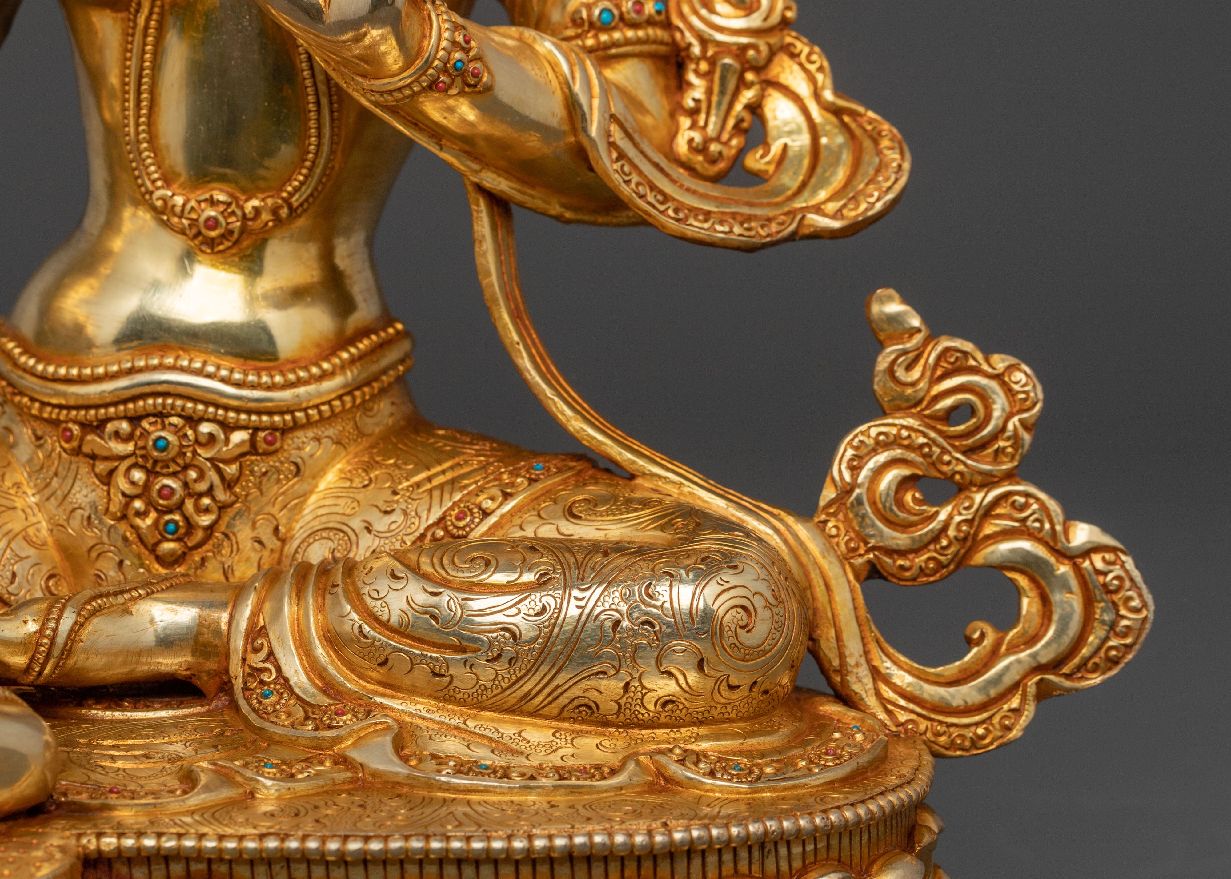 Green Tara Statue: 24K Gold Gilded Buddhist Protector