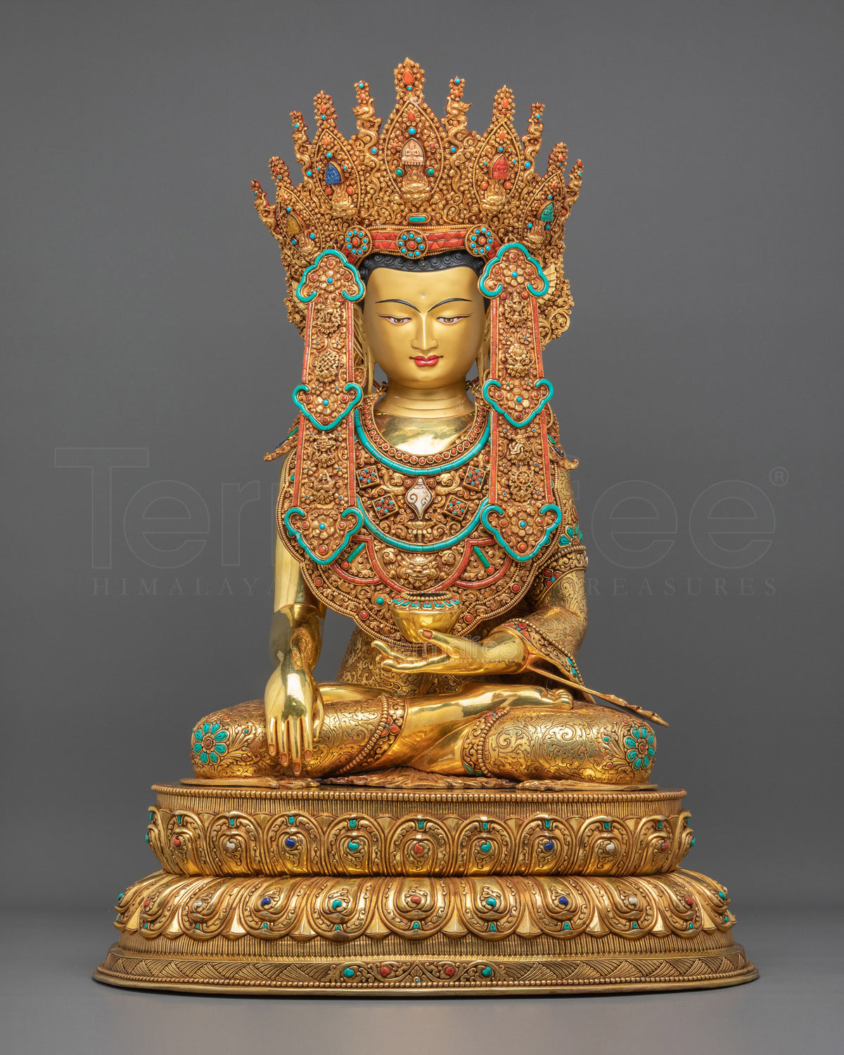 Crown Shakyamuni Buddha Figurine | 24K Gold-Gilded Buddha Statue