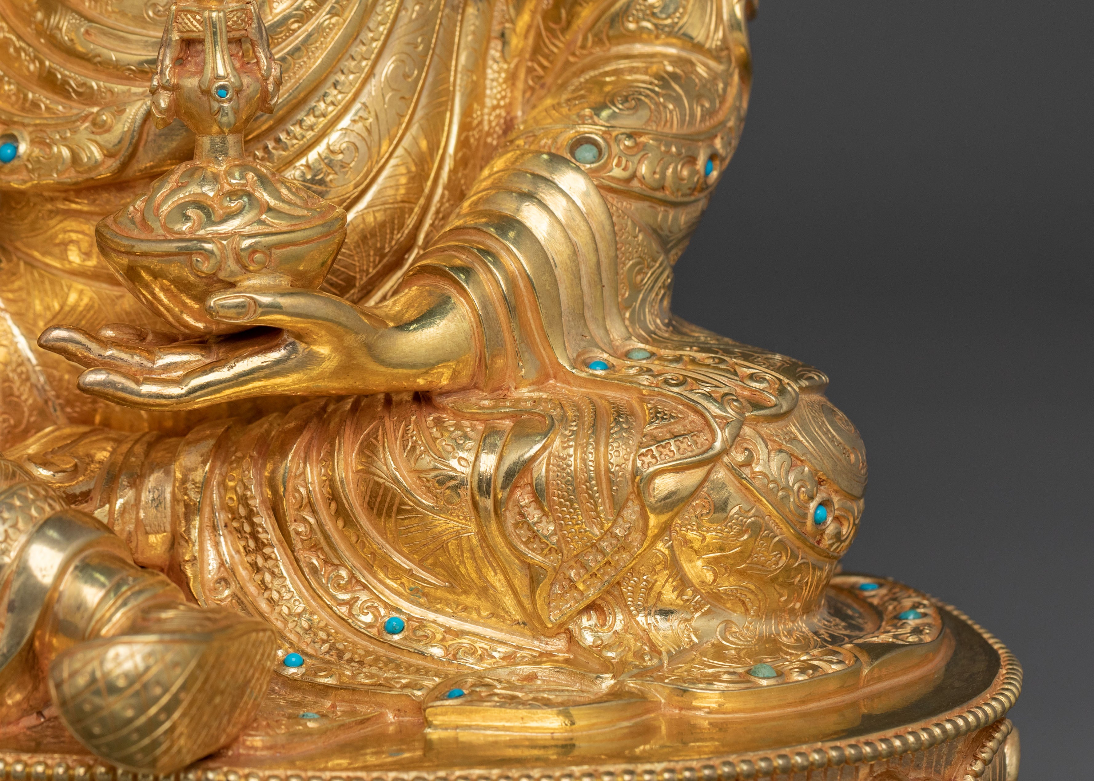 Tibetan Guru Rinpoche Statue | 24K Gold Gilded Figurine