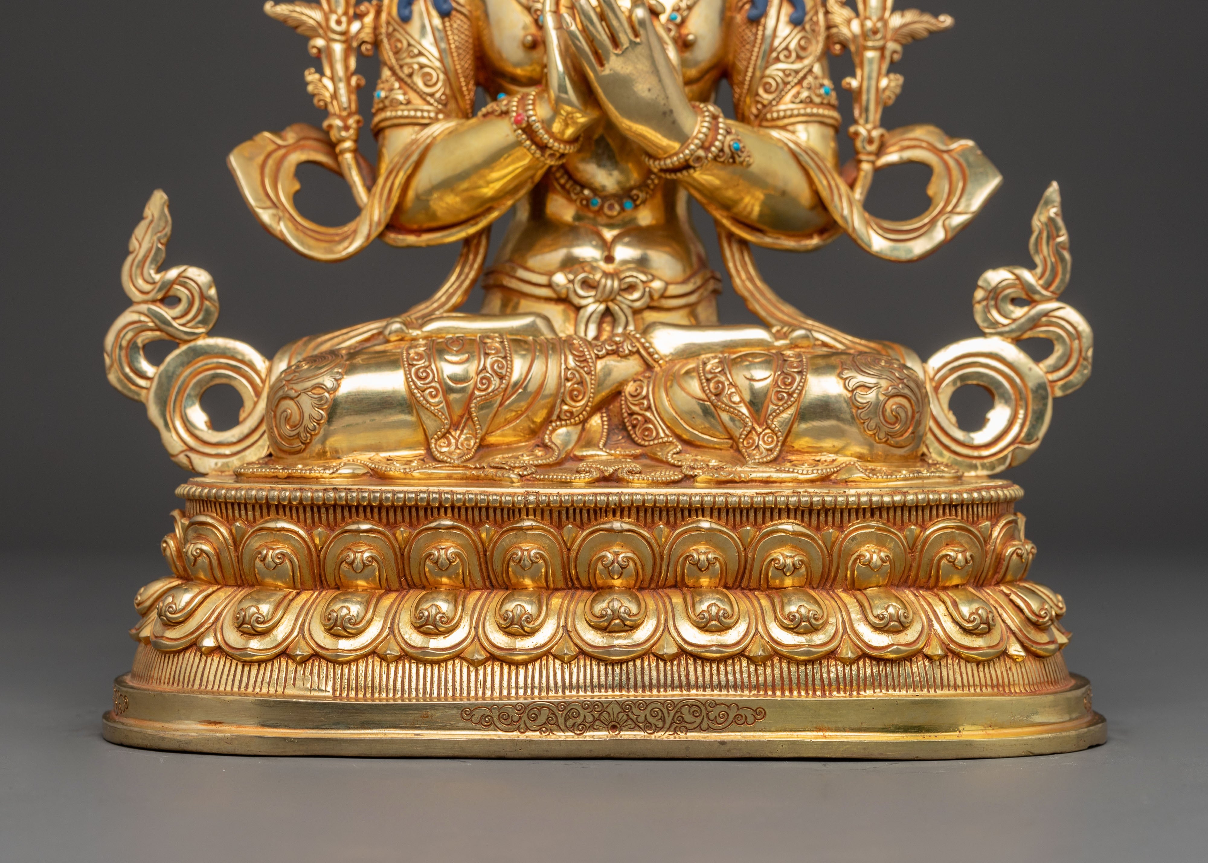 Bodhisattva Tikshna Manjushri Golden Statue | Traditional Himalayan Sculpture