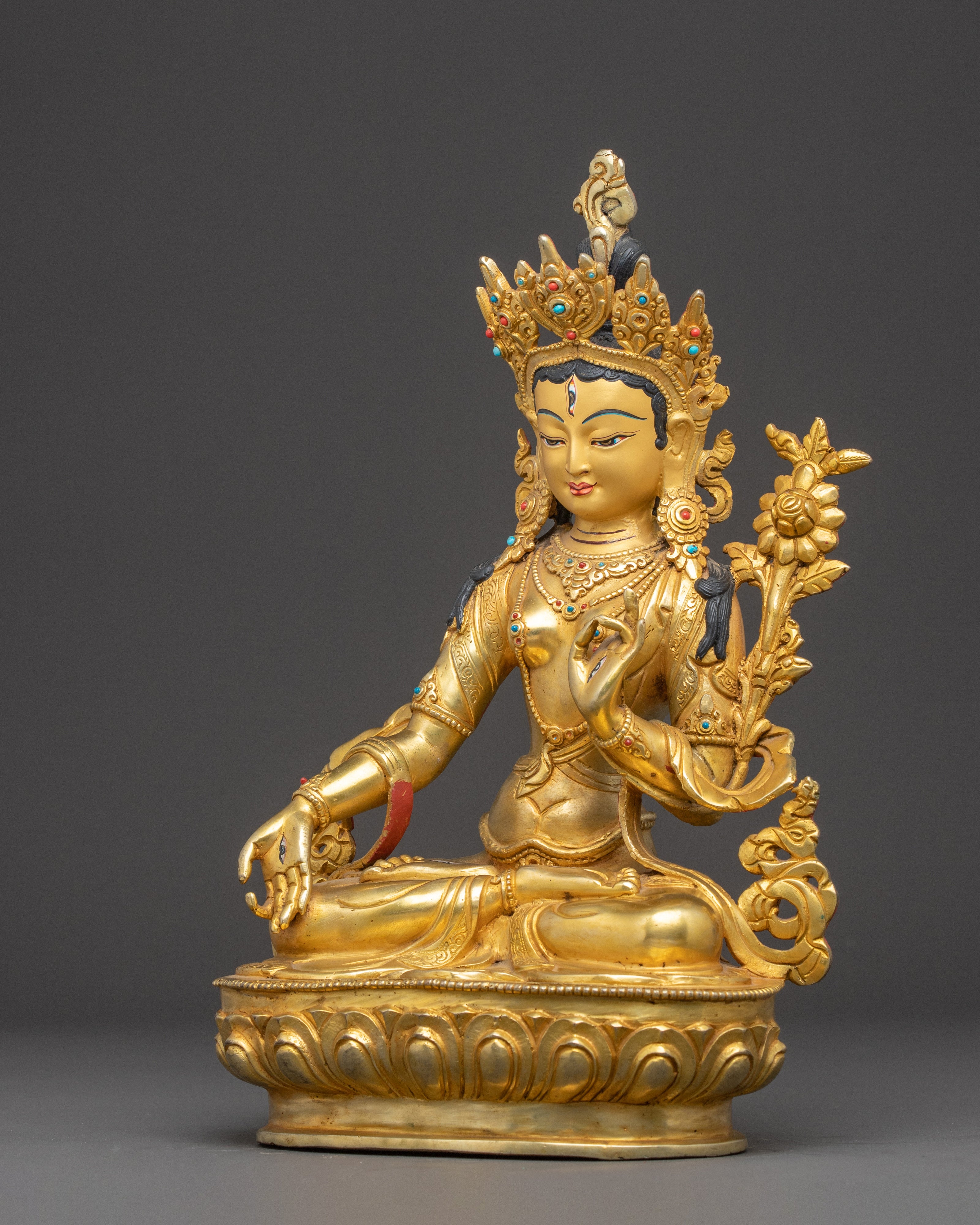 White Tara Statue: Compassion and Long Life | Gold Gilded Nepali Art