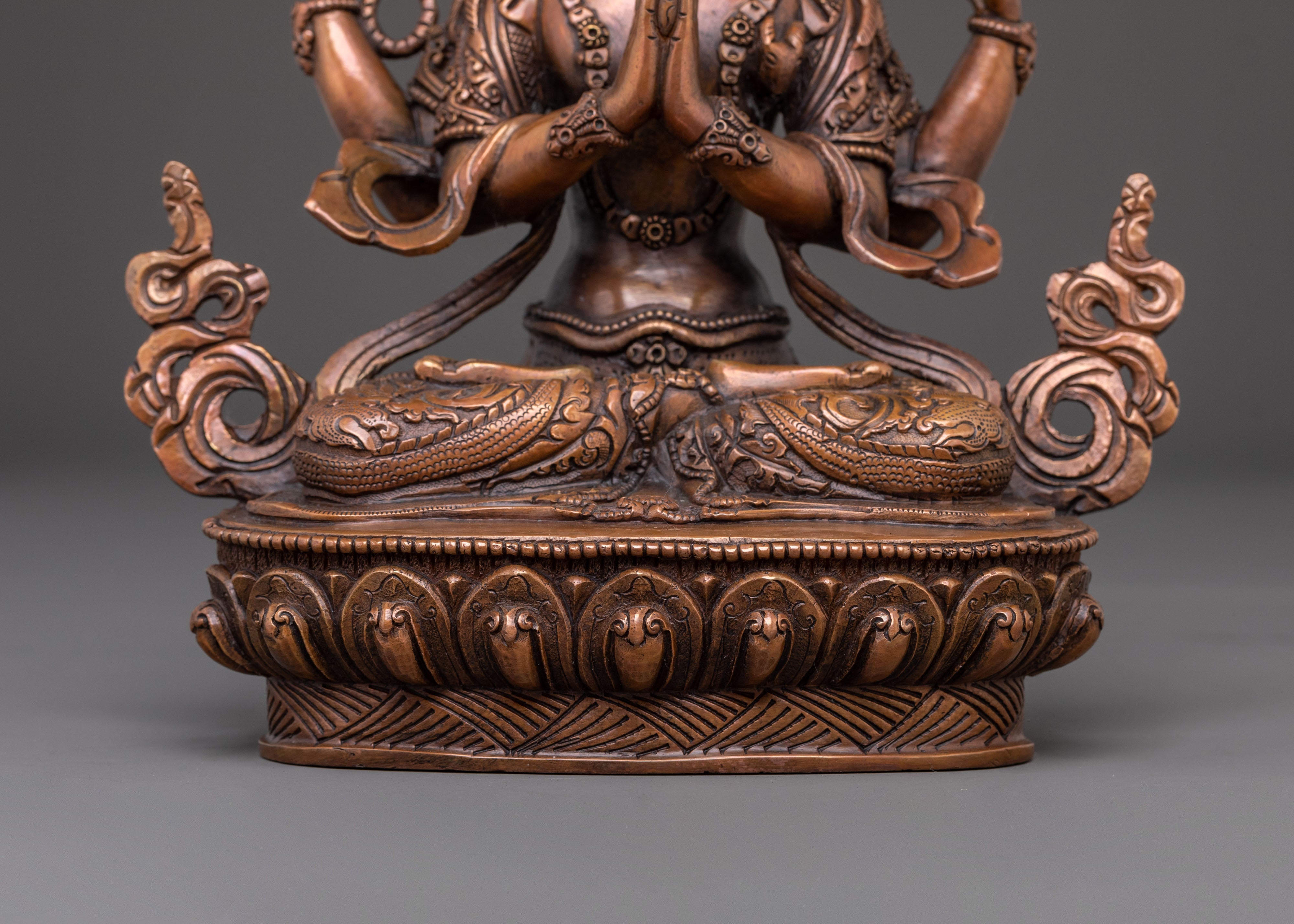 Divine Chenrezig: Handcrafted Oxidized Copper Figurine