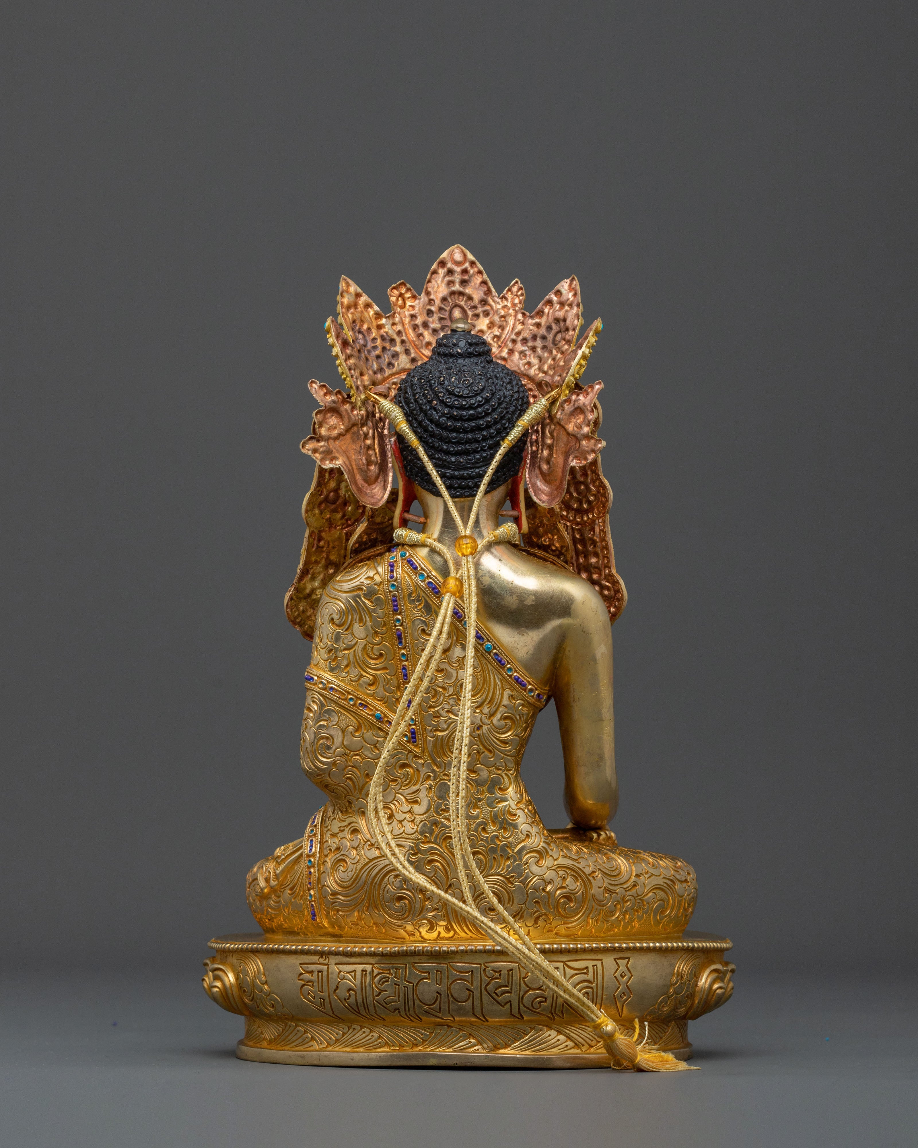 Handcrafted Crown Shakyamuni Buddha Spiritual Sculpture in 24K Gold