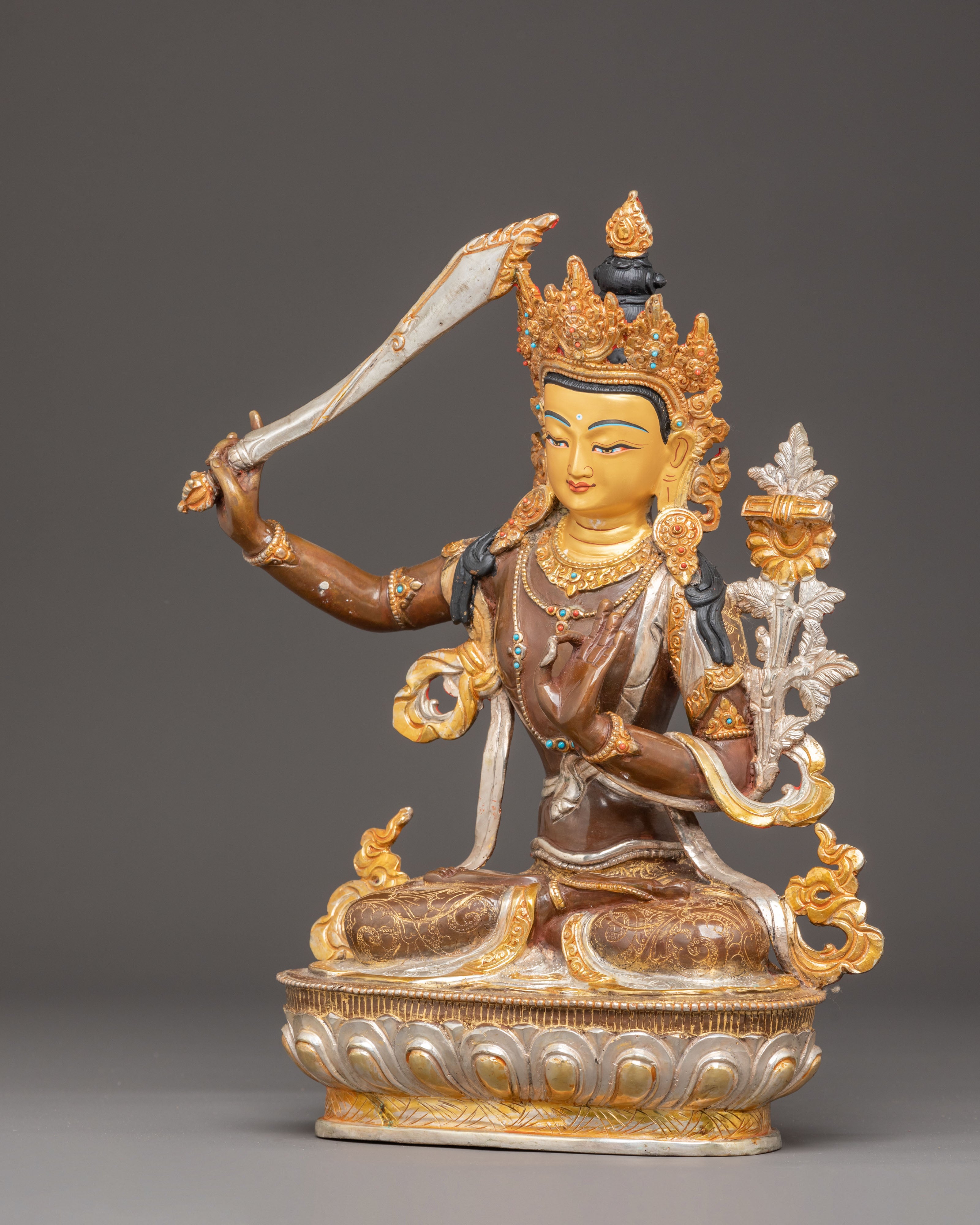 Handmade Manjushri Golden Statue | Symbol of Enlightened Wisdom