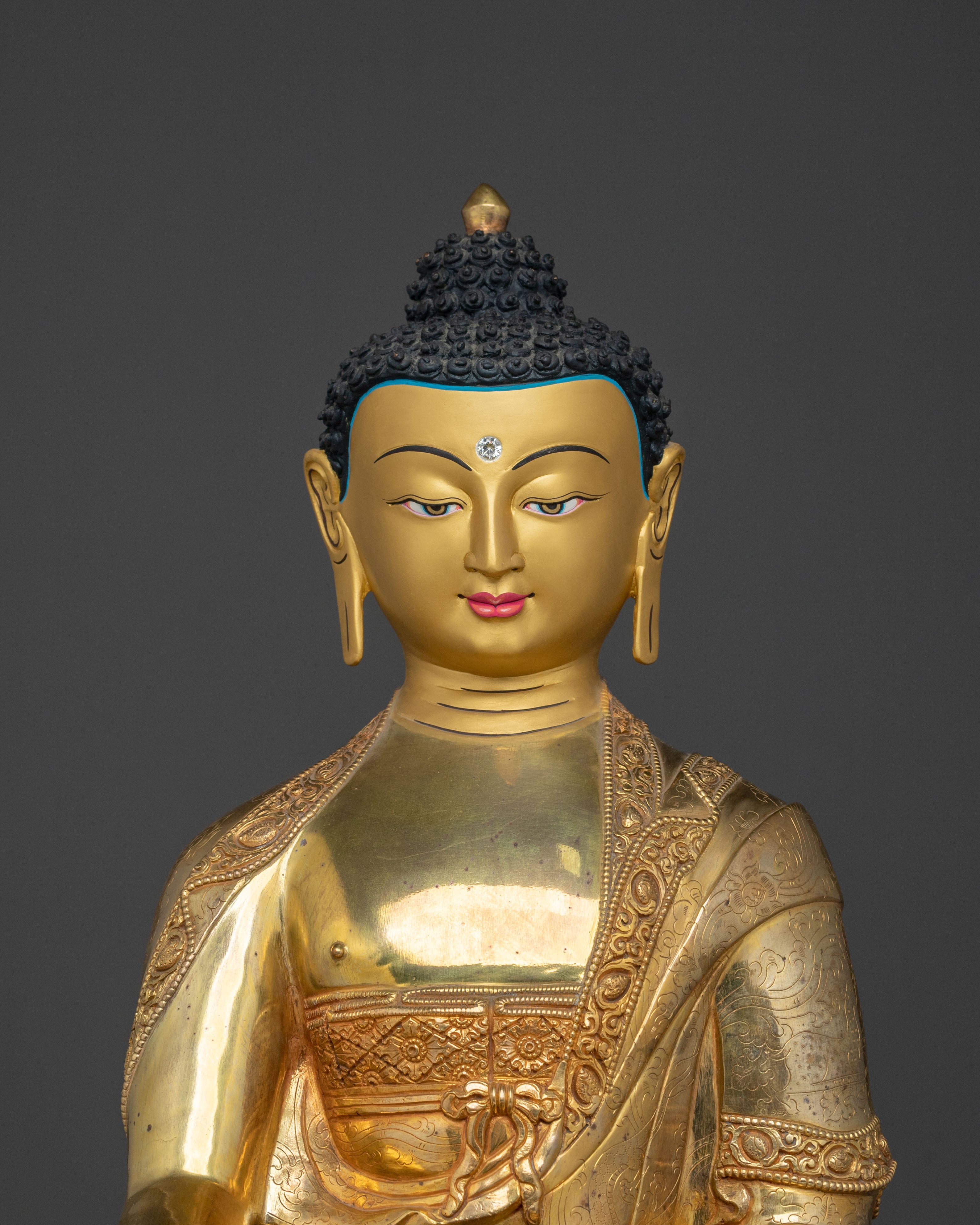 Dharma Teacher Shakyamuni Buddha Sculpture with 24K Gold Gliding