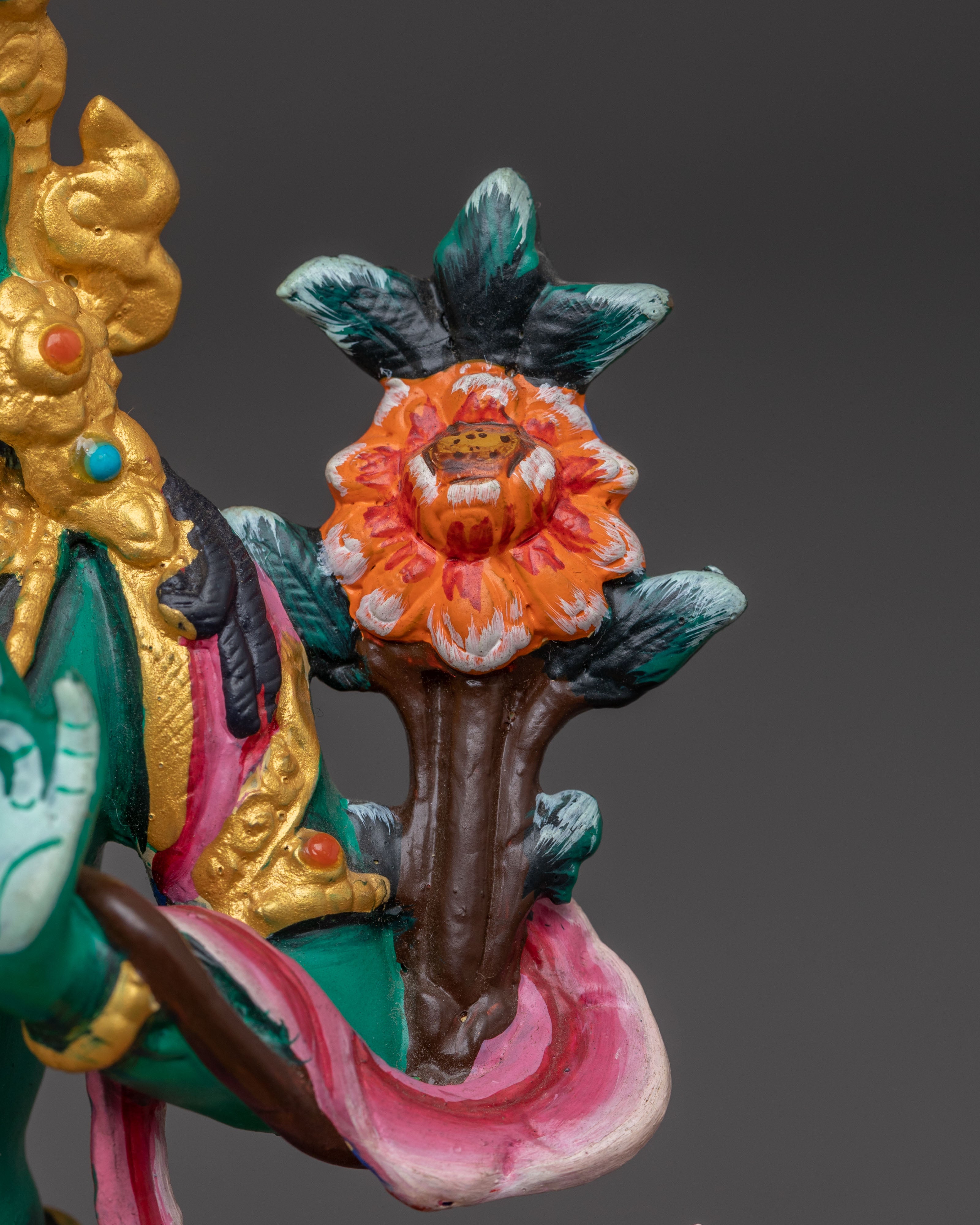 Green Tara Statue with Acrylic Paintings: Goddess of Compassion