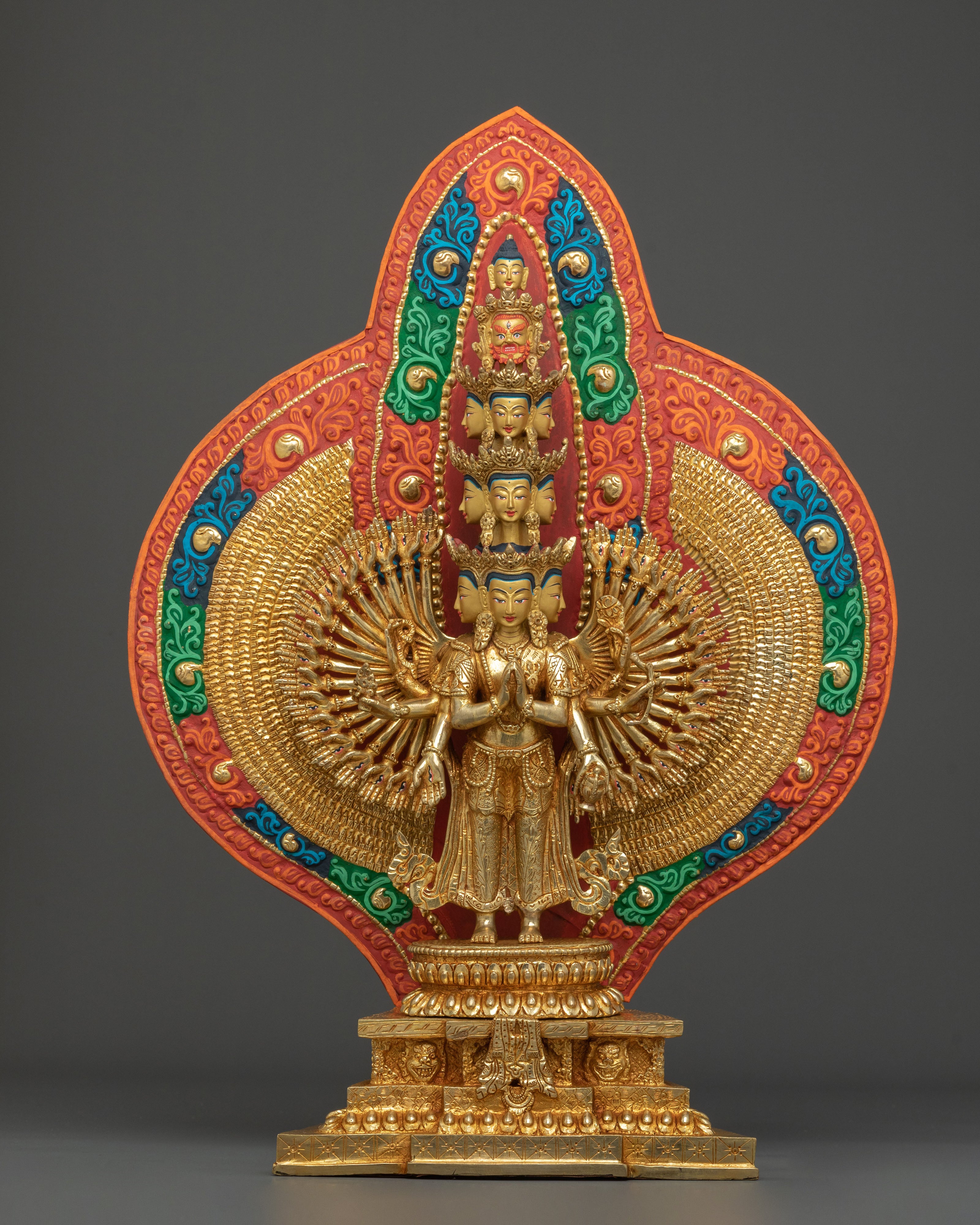 1000 Armed Chenrezig Spiritual Sculpture with 24K Gold Gilded