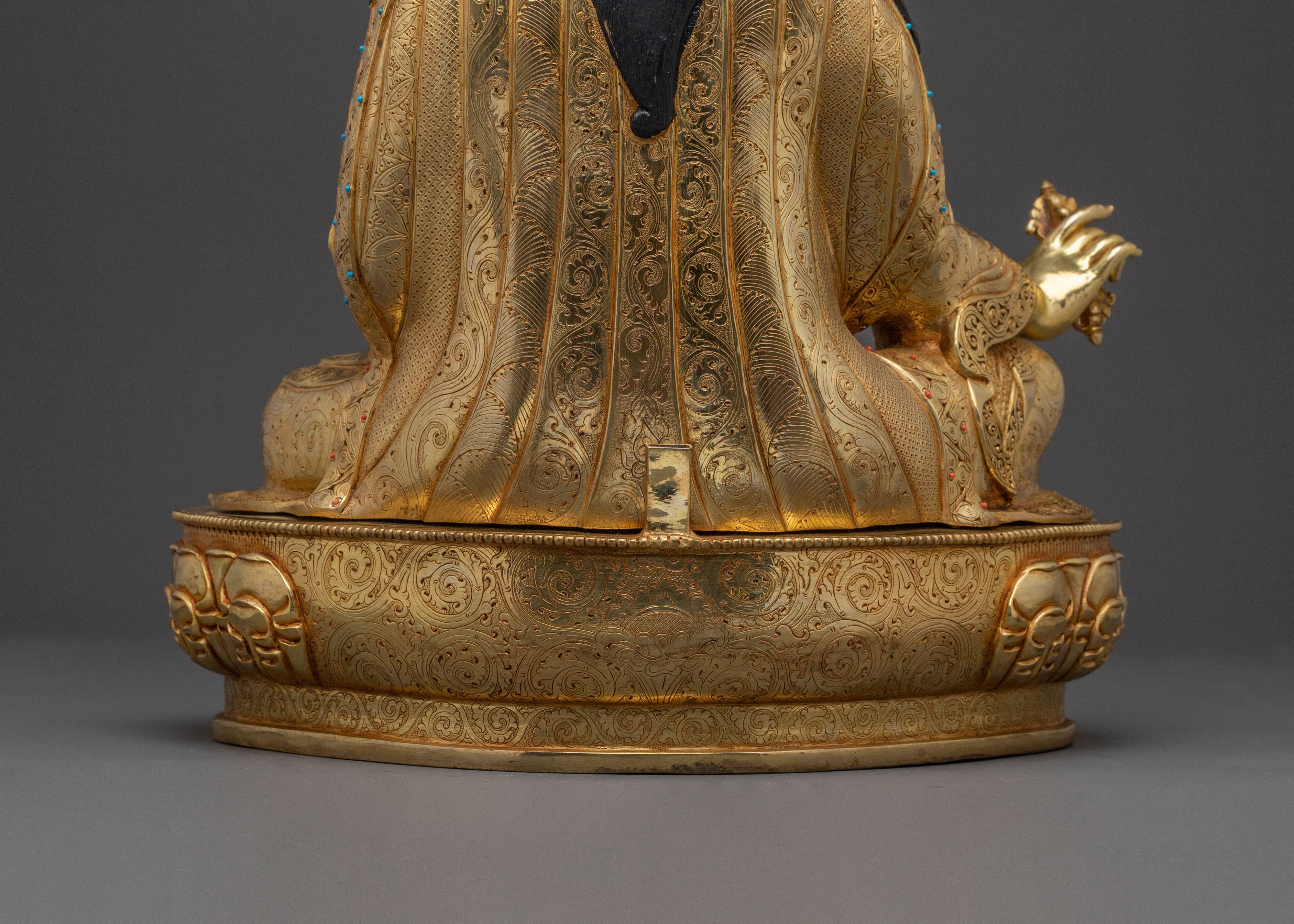 The Lotus Born Guru Rinpoche Spiritual Statue – 24K Gold Gilded Art