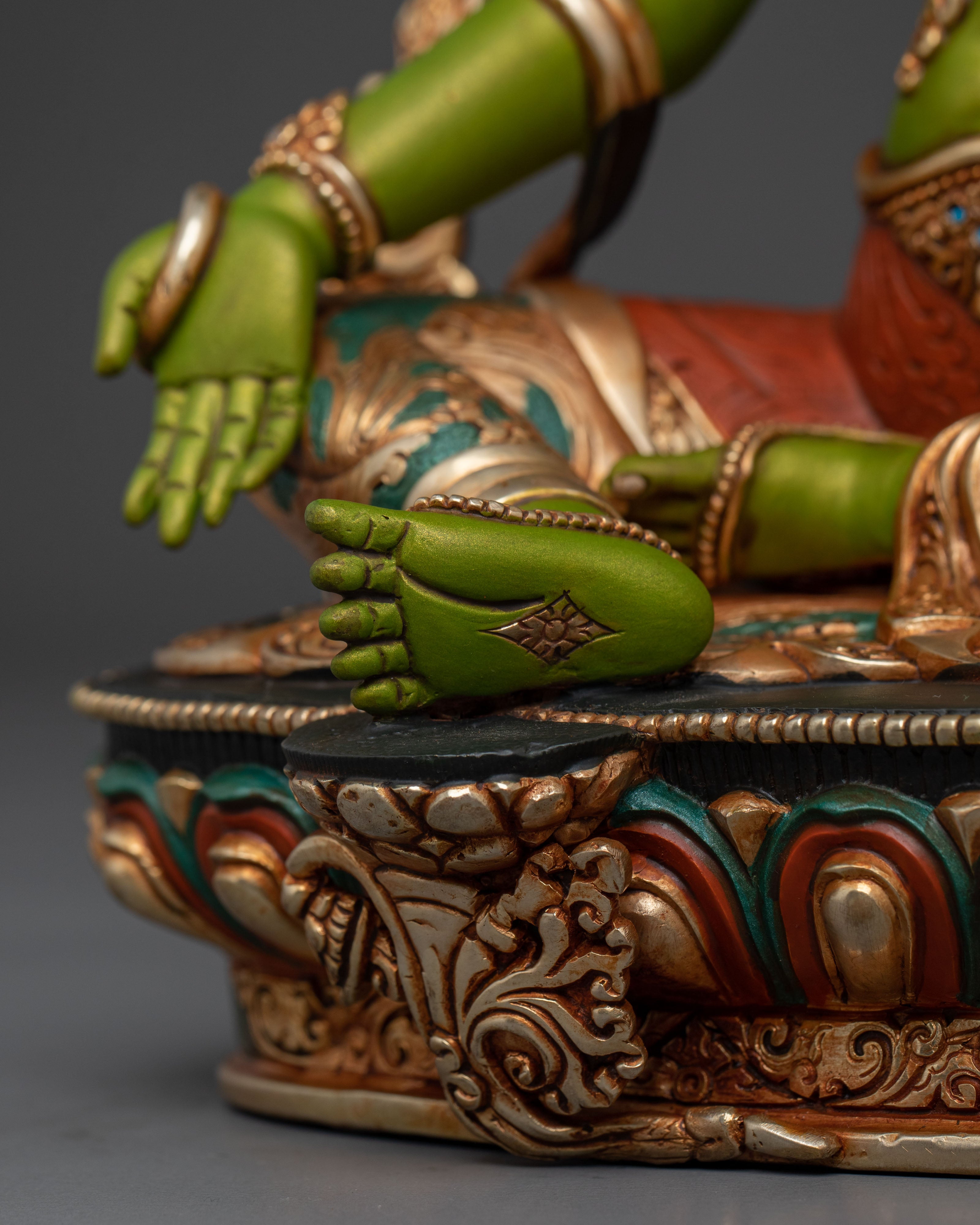 Green Tara Copper Statue | Handcrafted Serenity