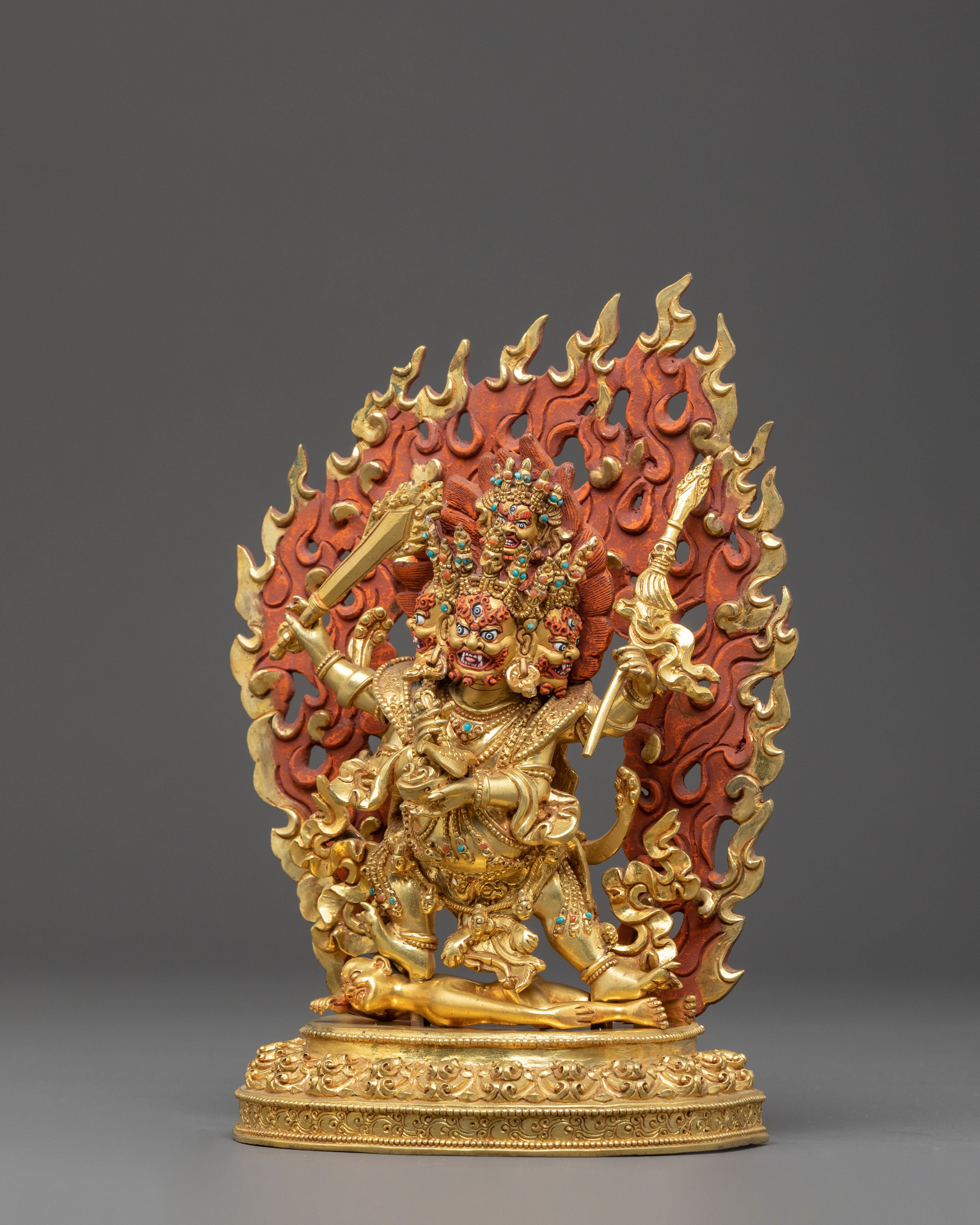 Handmade Four-Armed Mahakal Statue of Protection | Traditional Himalayan Art