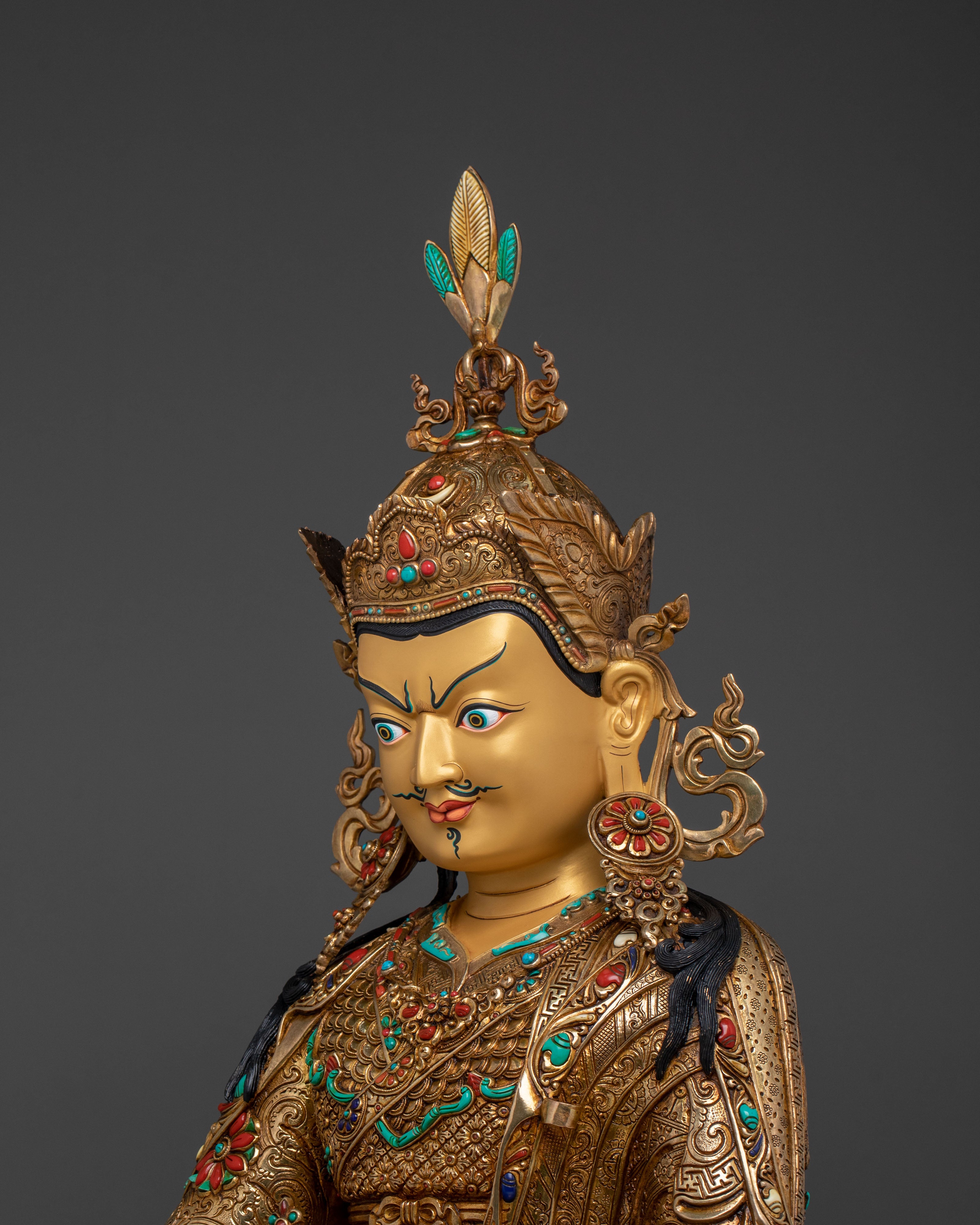 Exquisite 24K Gold Gilded Guru Rinpoche Statue of Spiritual Power