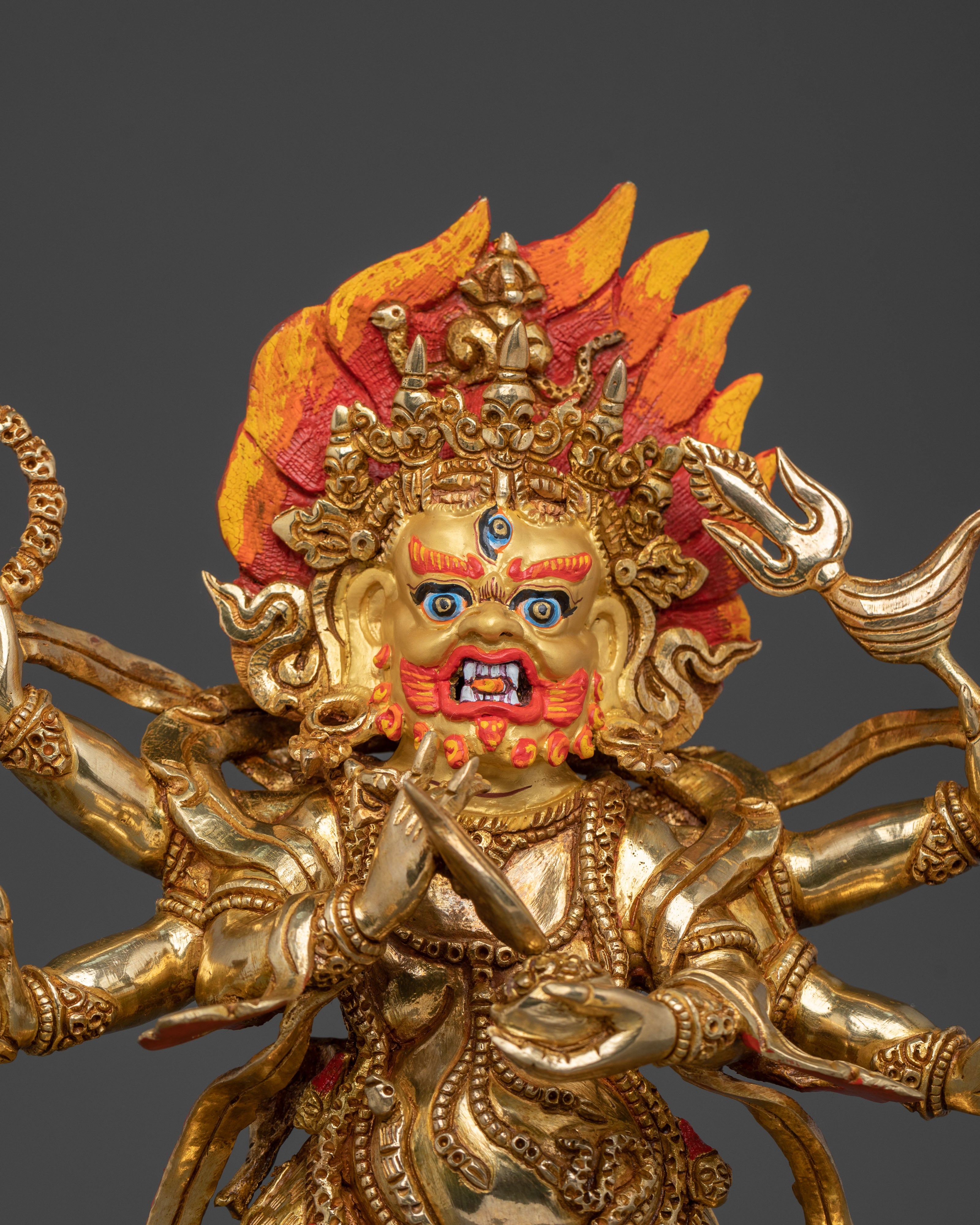 Six-Armed Mahakala 24K Gold Gilded Statue