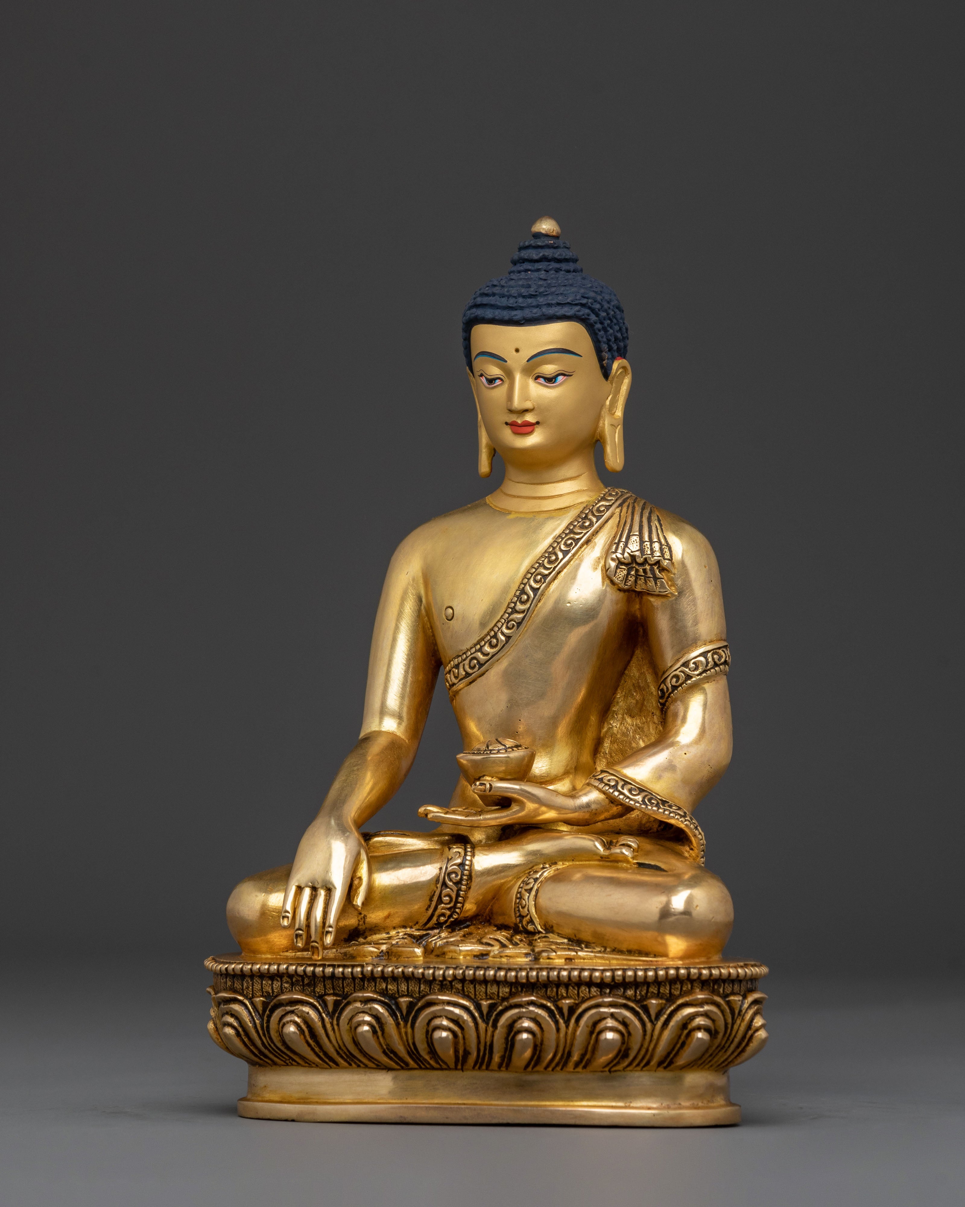 Shakyamuni Buddha Sacred Figurine: 24K Gold Gilded