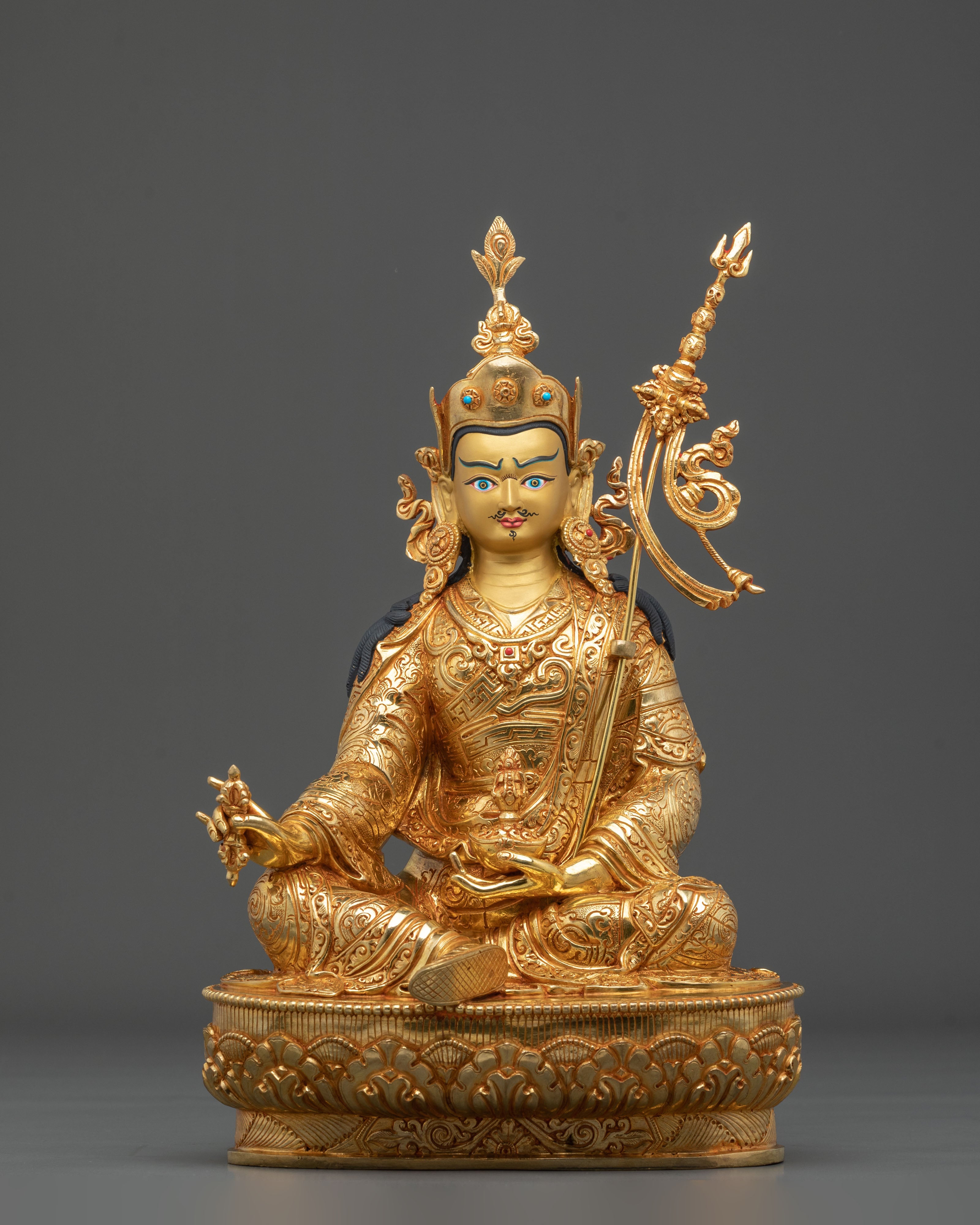 Guru Rinpoche Golden Statue Set | Buddhist Meditation Altar Decor
