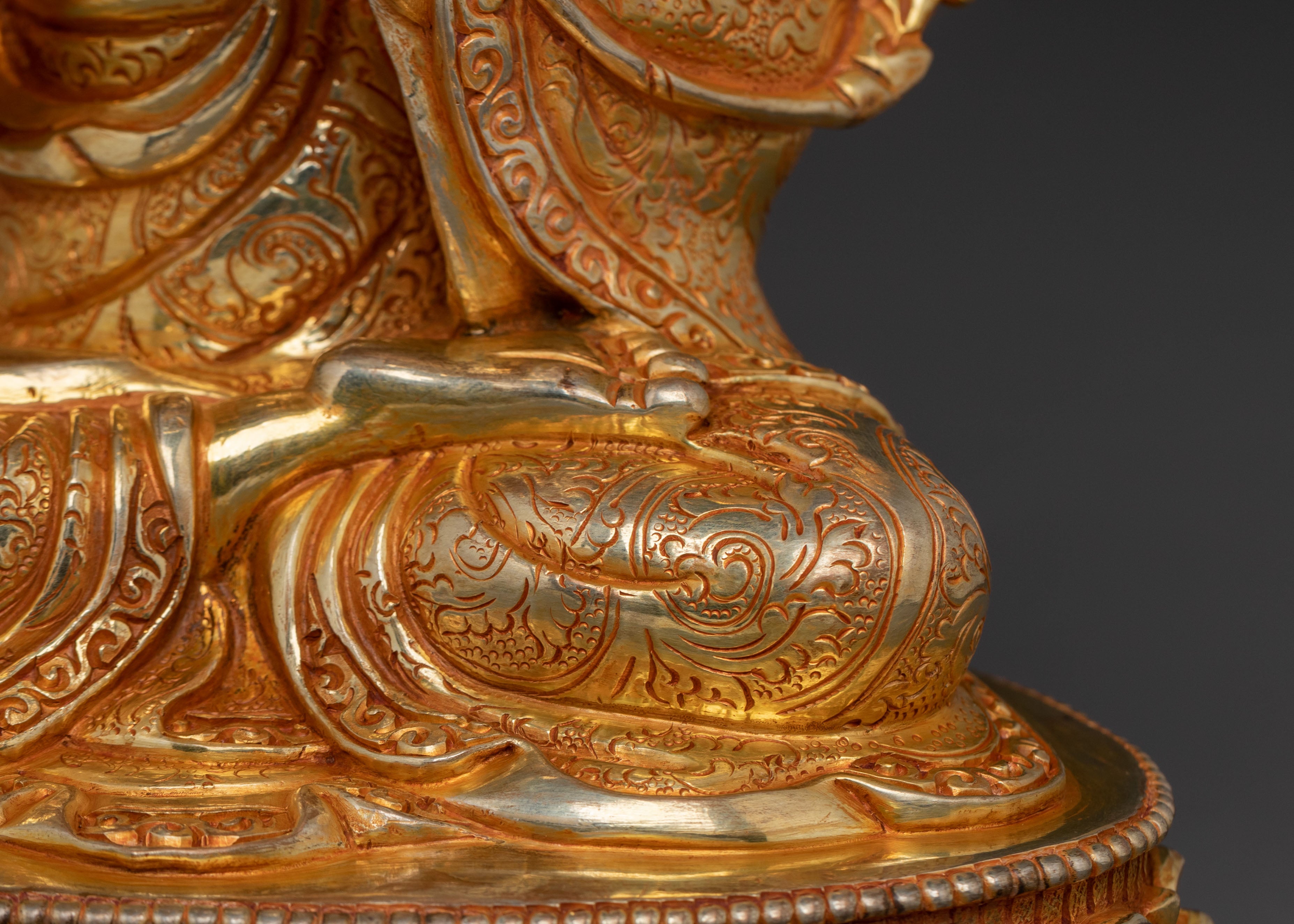 Tsongkhapa with Disciples 24K Gold Gilded Statue